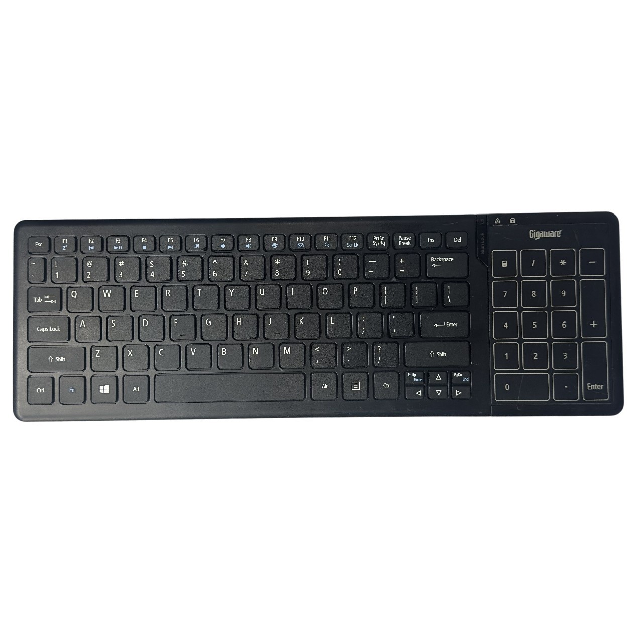 Gigaware Wireless Keyboard Ultra Compact Dongle Full Size Slim Black Numeric Pad