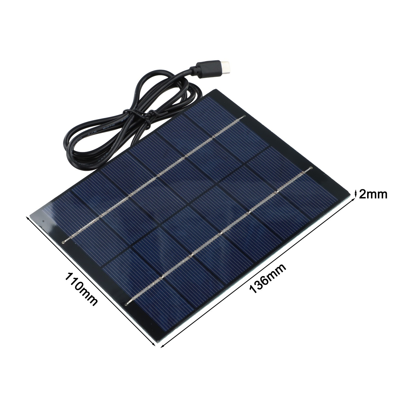 Polycrystalline 2W 6V Solar Panel Charger with For Type C Output and 1M Cable