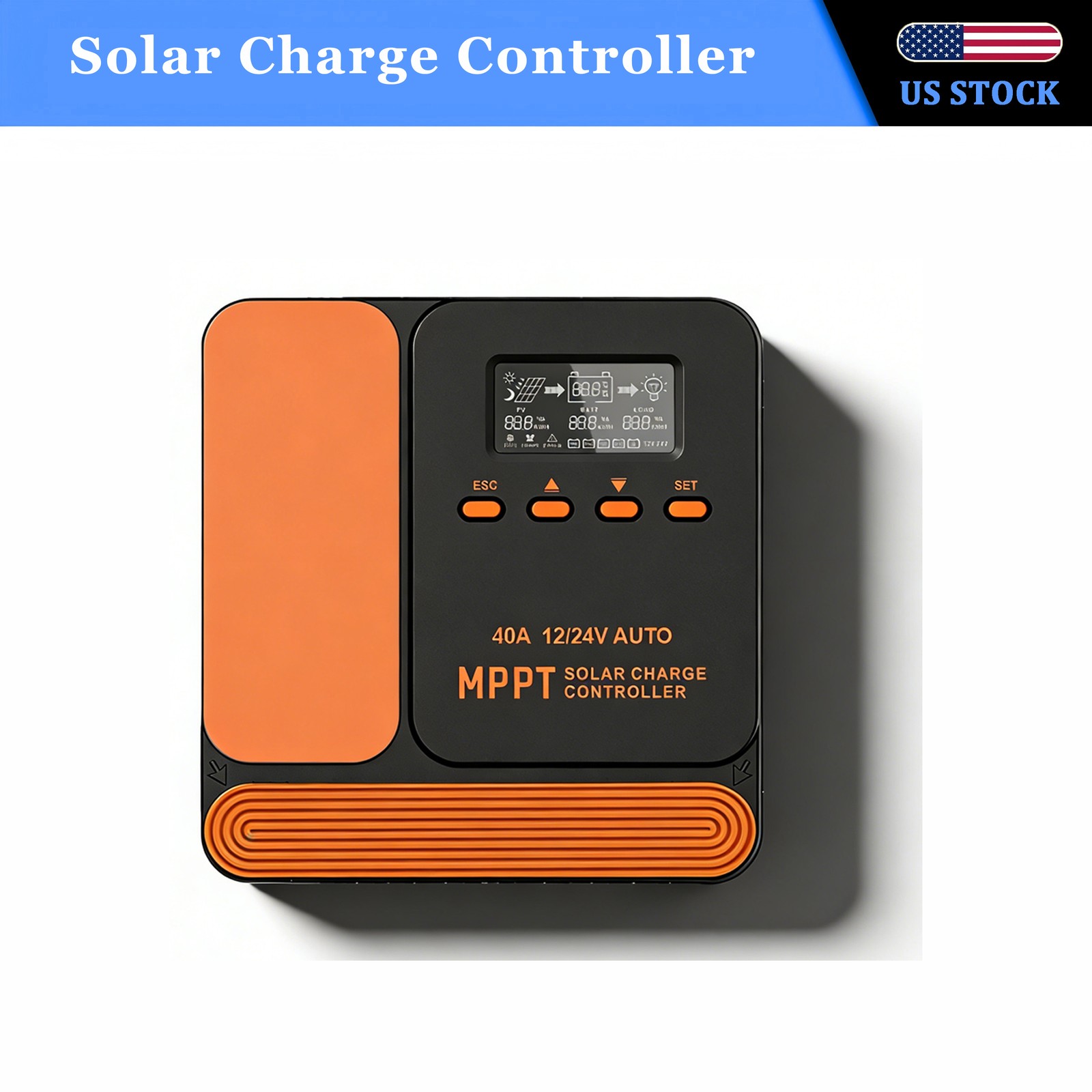 MPPT 40A Solar Charge Controller 12V/24V with LCD Auto Tracking Solar Panel US