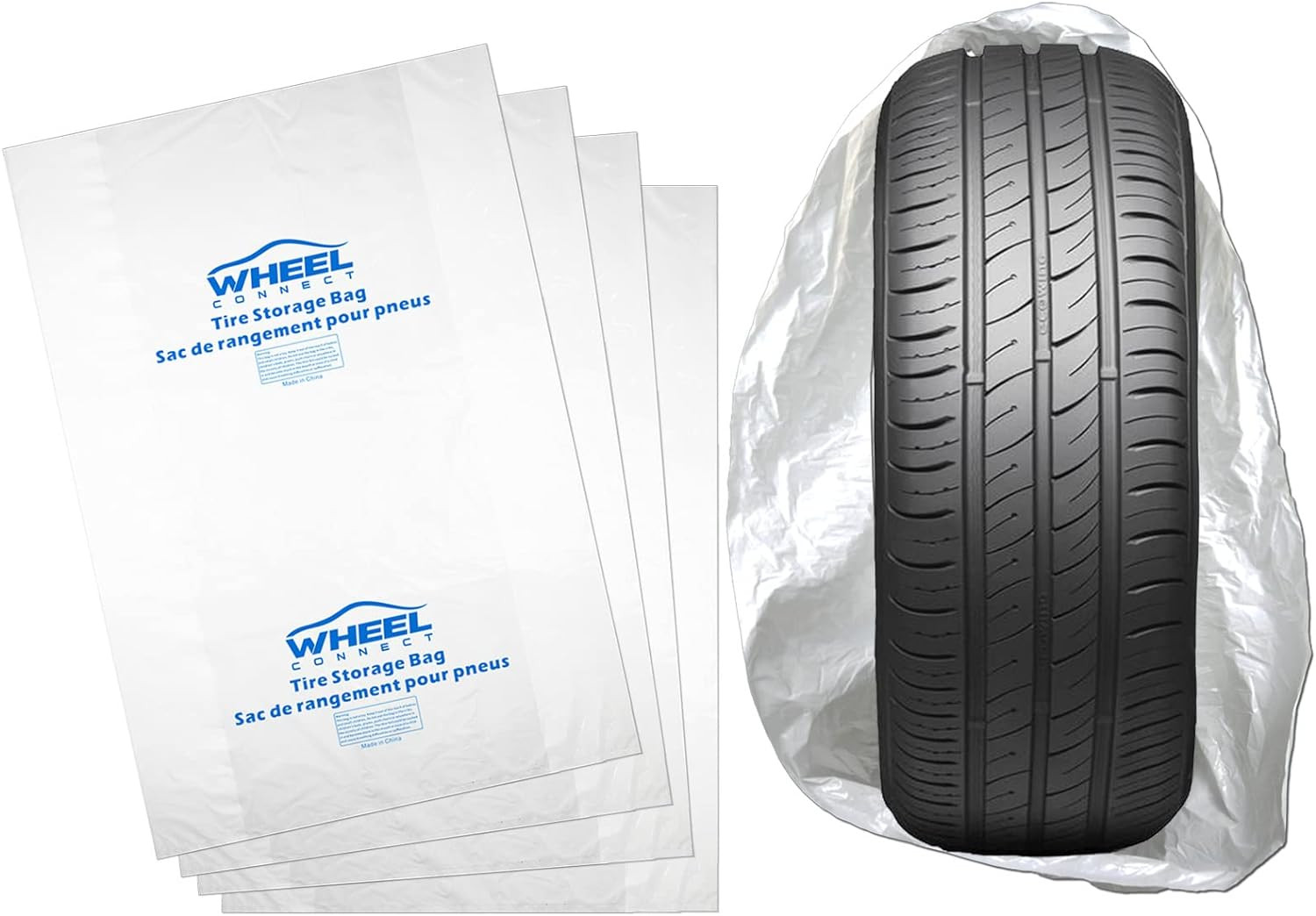 Tire Storage Bags. Made of Polyethylene LDPE Plastic, Large 38”X42”H, White, Pac