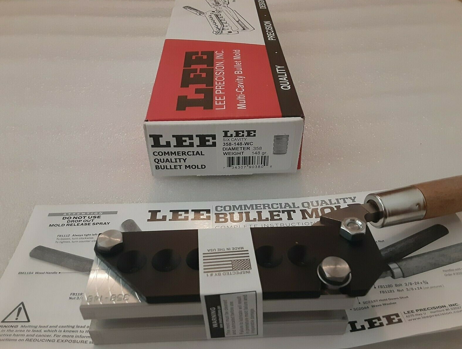 Lee 6-Cavity Bullet Mold 358-148-WC 38 Special, 357 Magnum, 38 Colt N.P, 38 S&W