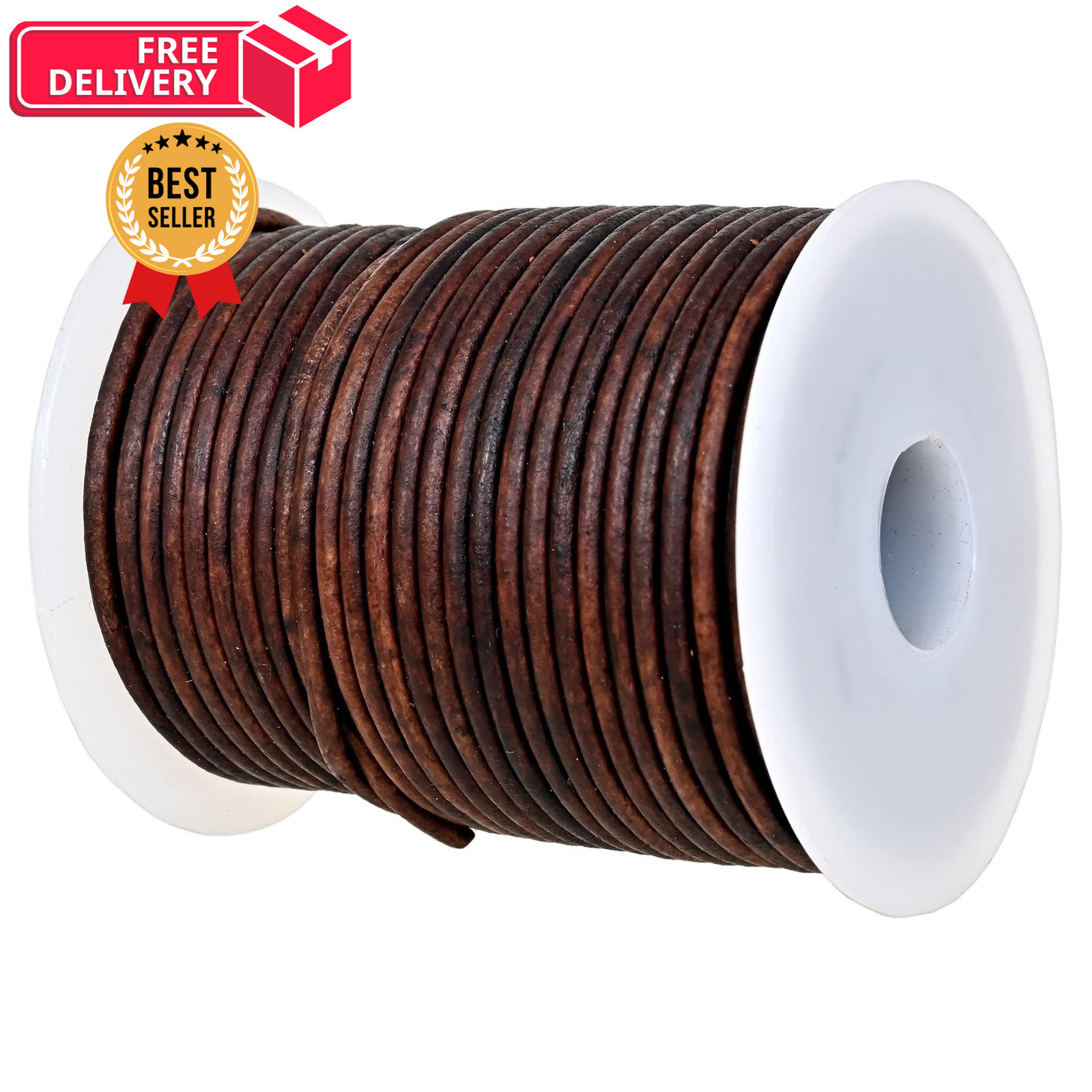 GENIQUE Real/Genuine Round Leather Cord for 2mm, Antique Brown Distressed