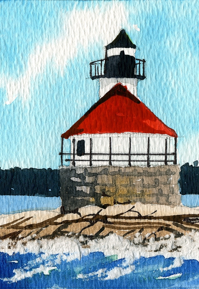 Cuckolds Lighthouse, Maine Coastal Island. Watercolor Notecards