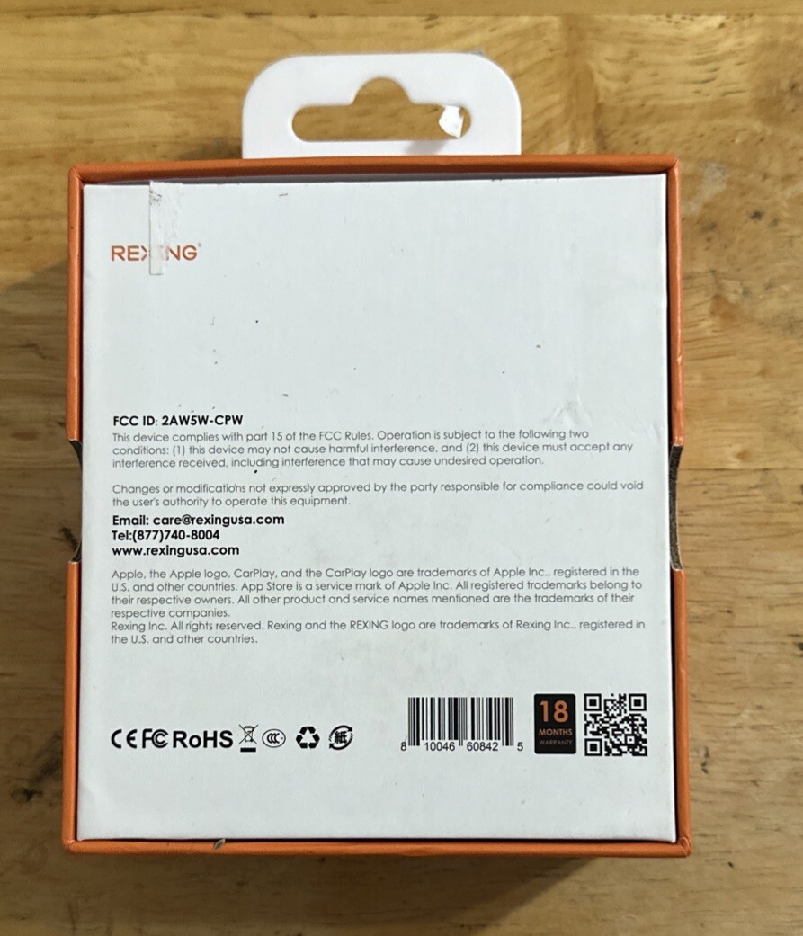 Rexing Wireless Carplay Adapter (BBY-CPW-2)... FREE S&H!