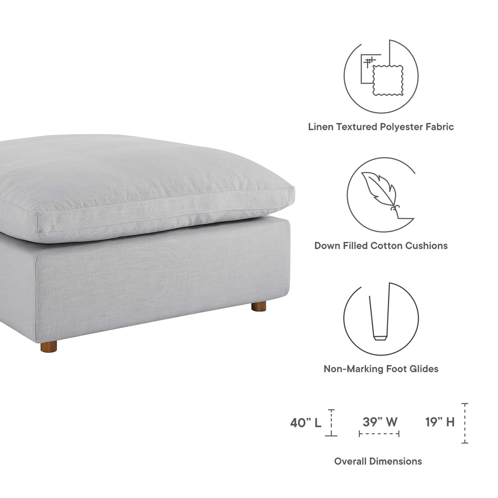 Modway Commix Down Filled Overstuffed Ottoman in Light Gray