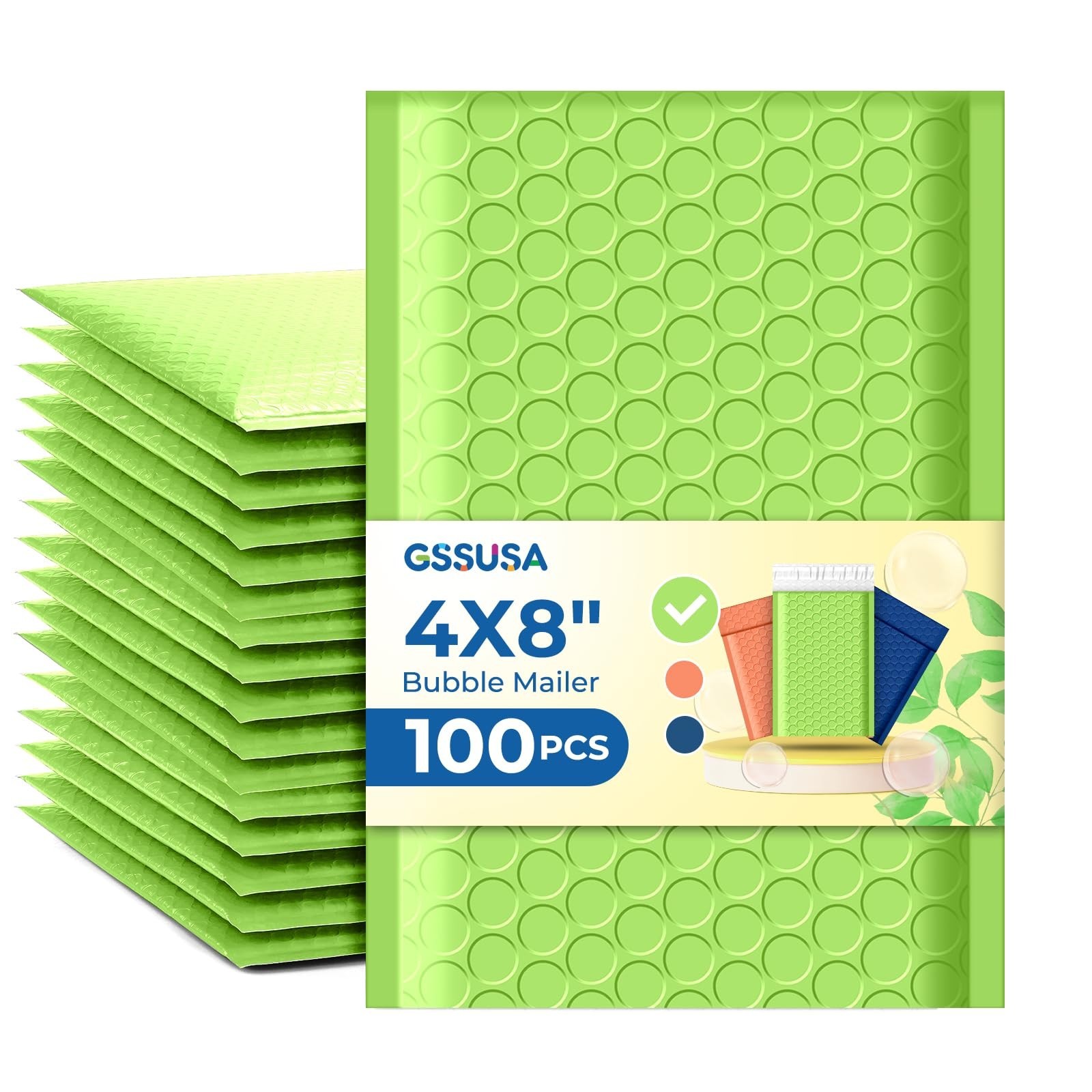 GSSUSA Bubble Mailers 4x8 100 Pack,Green Padded Envelopes Selfseal,Usable Siz...