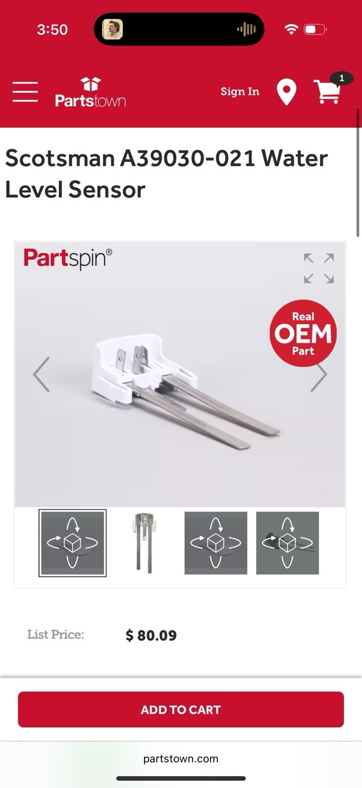 Scotsman A39030-021 Water Level Sensor for Ice Machines