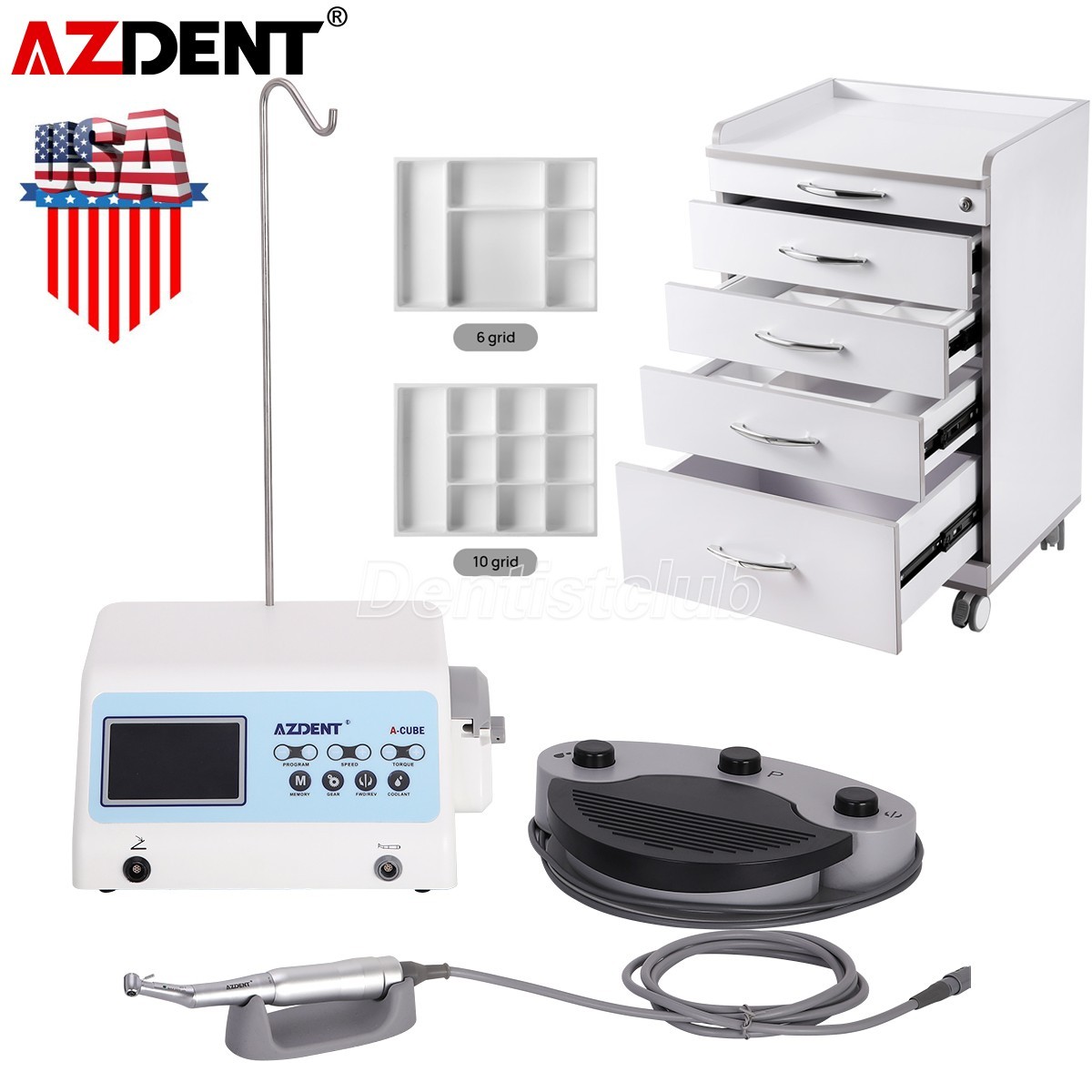 Dental Surgical Implant Motor System Brushless  /4 Drawers Mobile Cabinet Cart