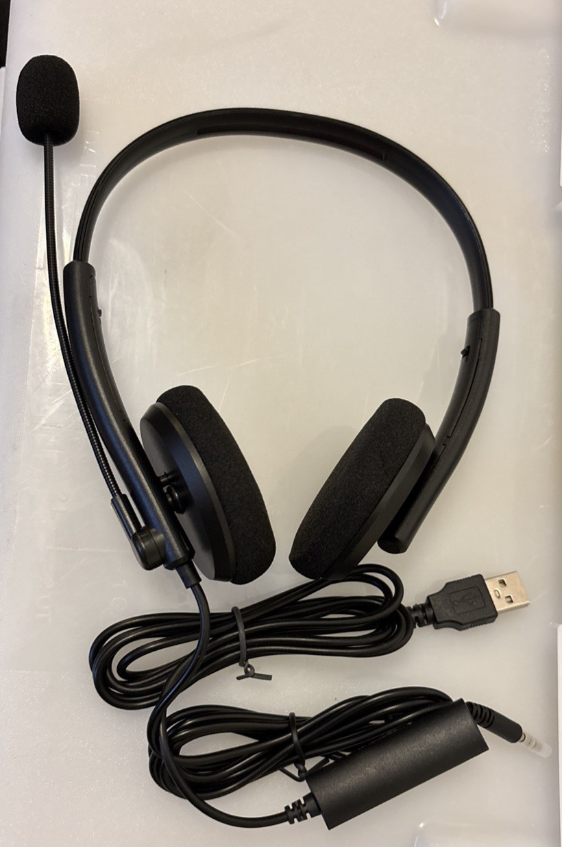 USB Black Headset with Mic, Mute Button Volume Control, Lightweight Wired