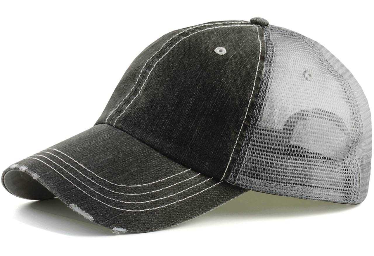 Vintage Low Profile Trucker Hats for Big Heads - Black