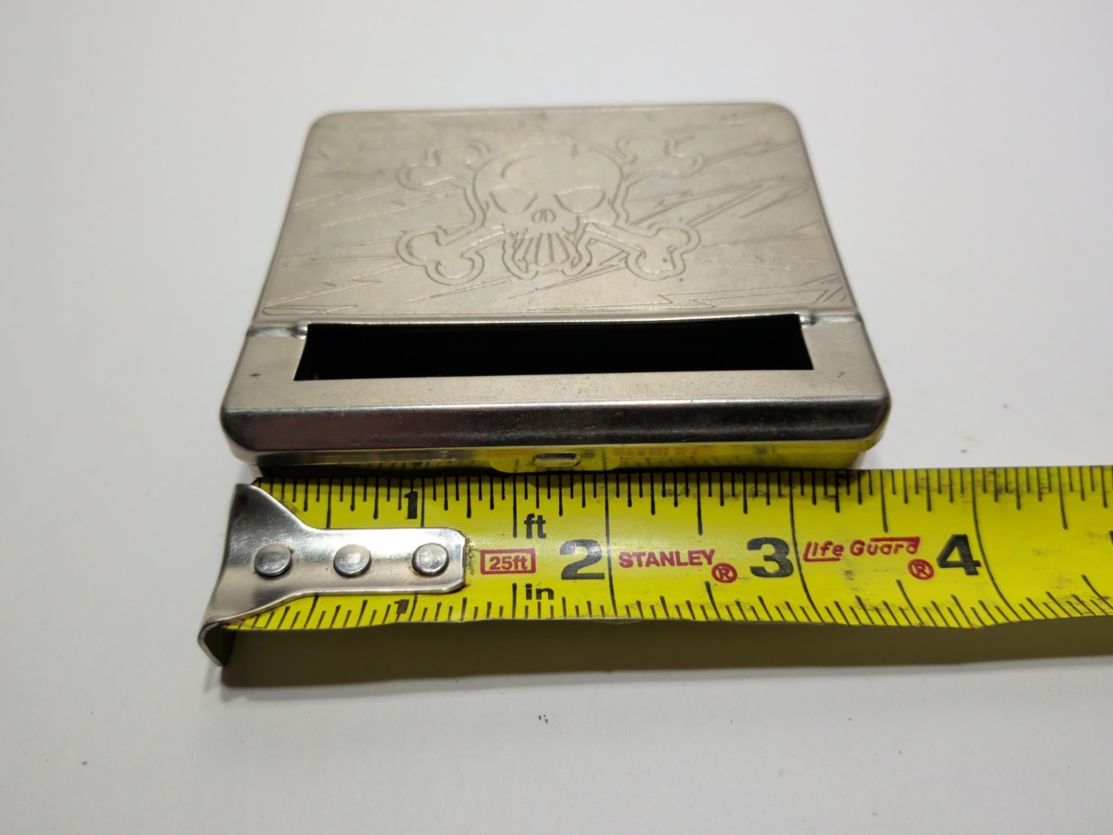 ✨USED✨Automatic Cigarette Rolling Machine Metal Box Cigarette Case SKULL etching