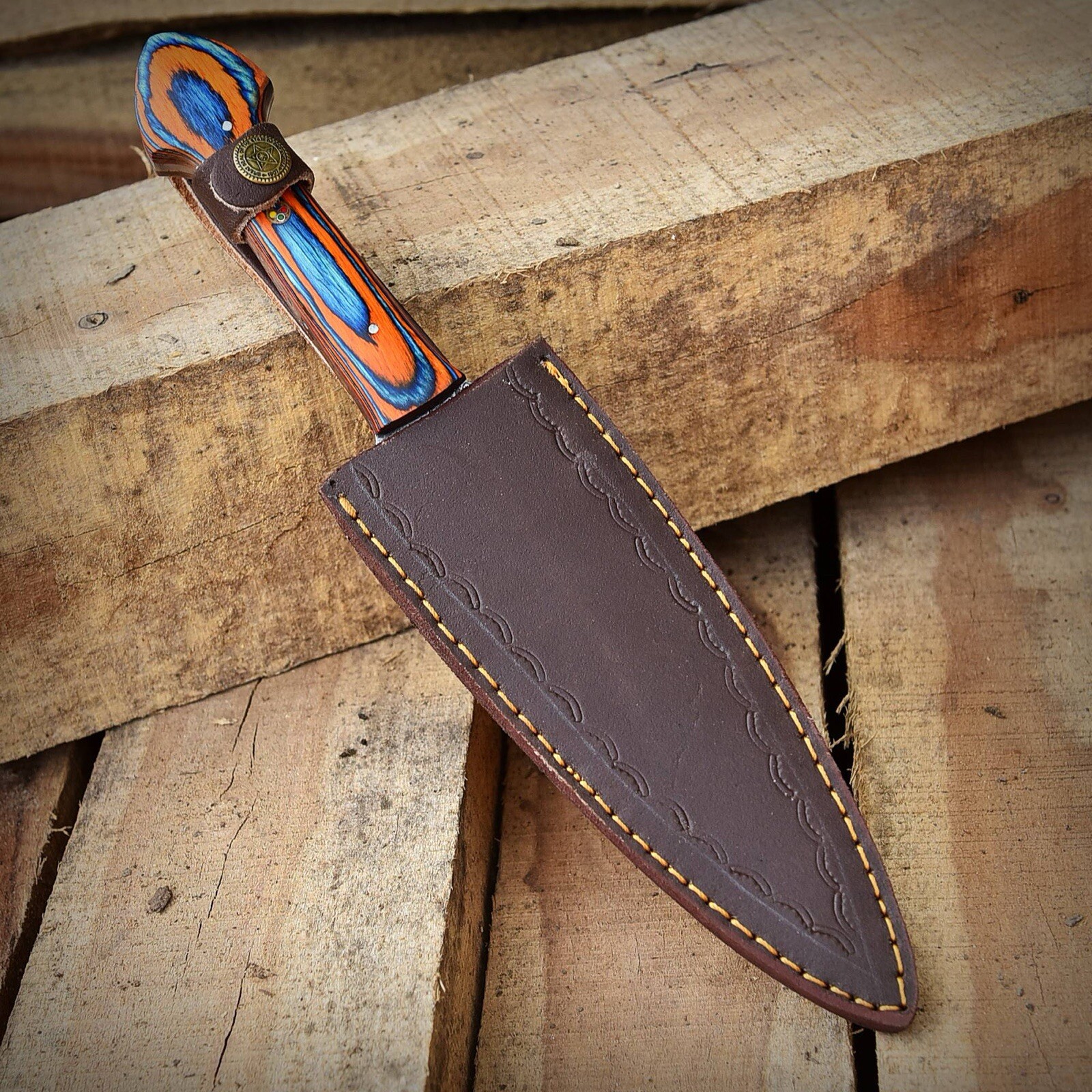 11” Handmade Damascus Fixed Double-Edged Blade Hunting Dagger Knife Full Tang