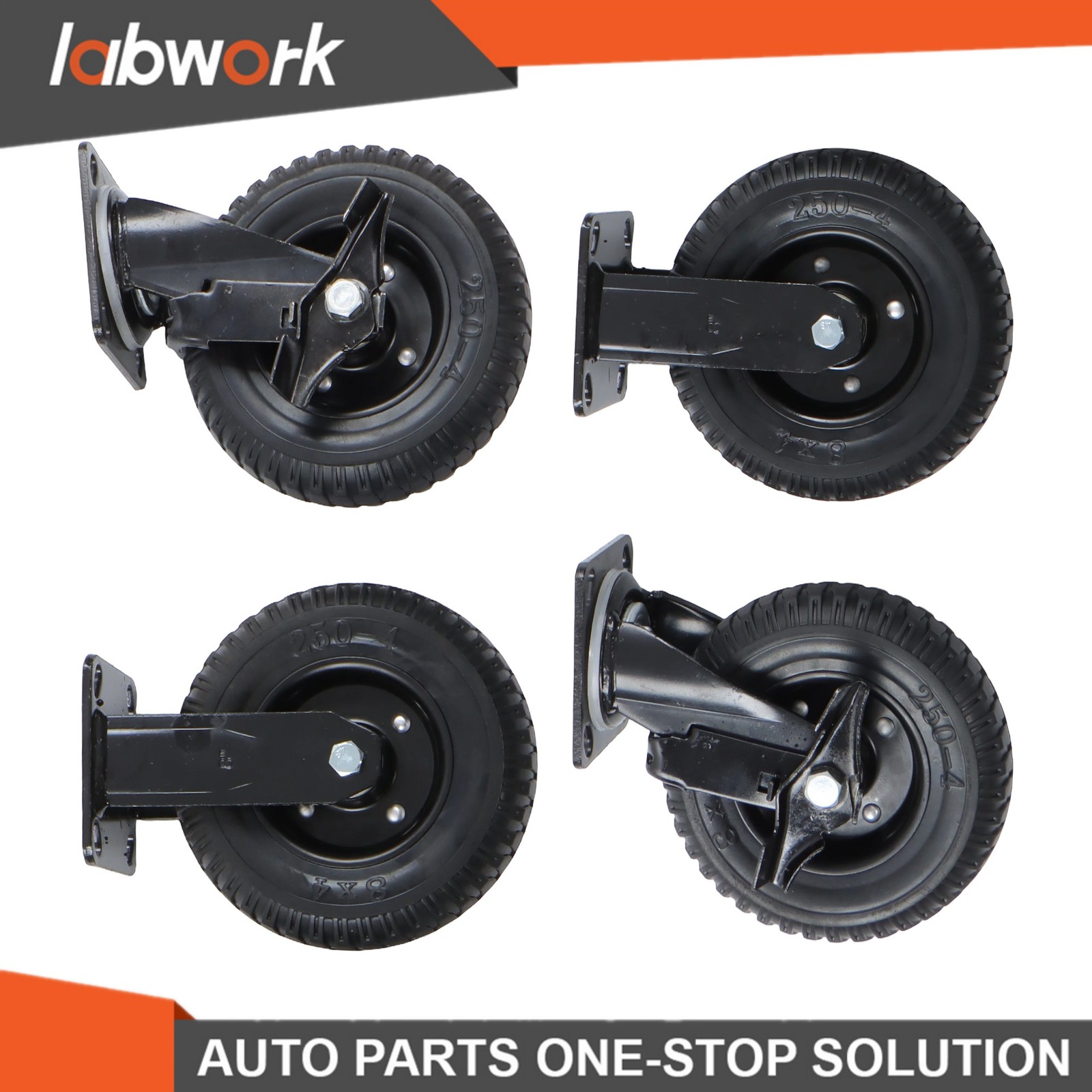 Labwork 4 Pcs 8" Caster Wheels Heavy Duty Side Brakes *2 Fixed *2 2200Lbs Rubber