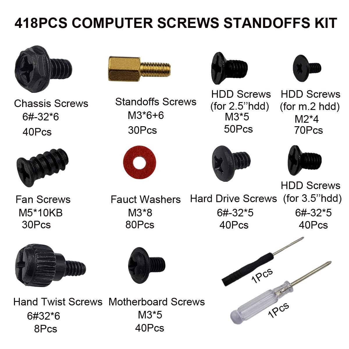 Tom's world 418Pieces Computer Screws Assortment Set Standoffs for...