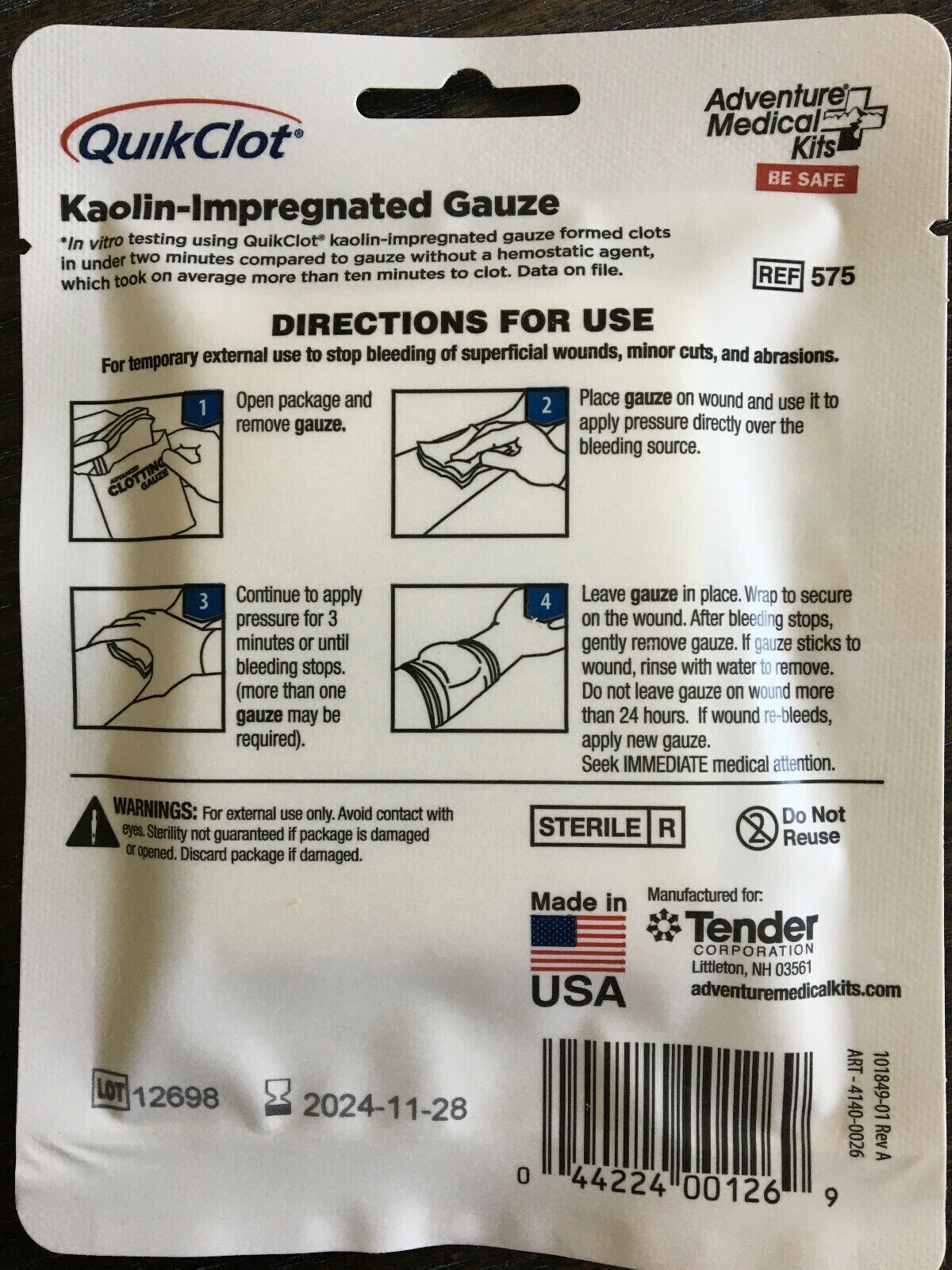 QuikClot® Clotting GAUZE 3 in X 4 yds Trauma Bleeding Control NEW SEALED