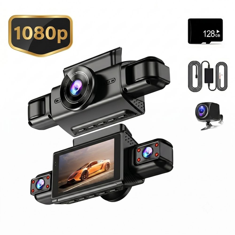 Dash Cam 4 Channel 360° Front Rear Inside DashCam, FHD 1080P Car Camera 128GB