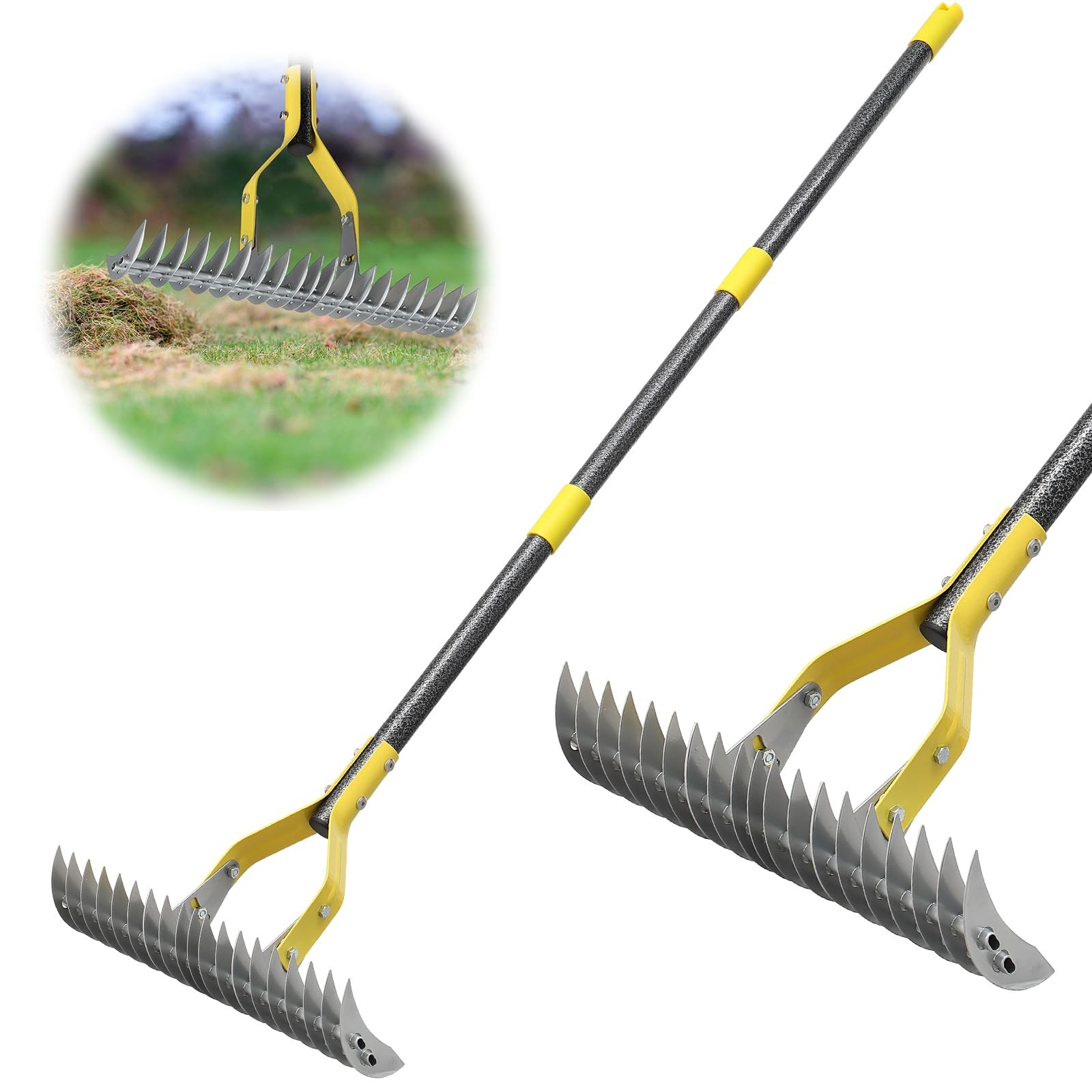 Thatch Rake, 2-in-1 Lawns Manual Dethatcher with Adjustable Head, 70" Heavy D...