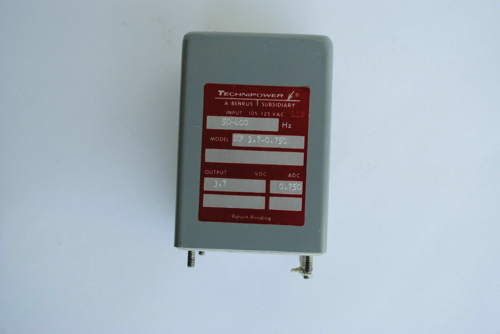 TECHNIPOWER POWER SUPPLY NP 3.7-0.750  INPUT 105 125 VAC 50-400hz