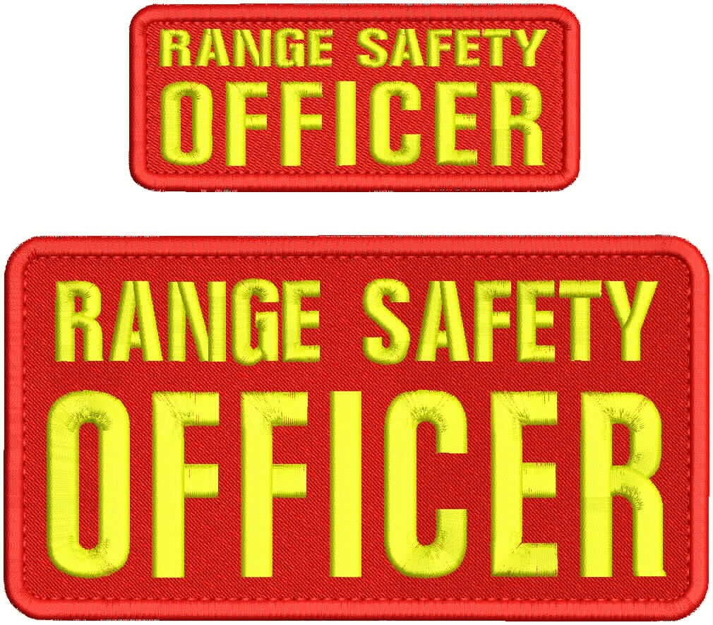 RANGE SAFETY OFFICER EMBROIDERY PATCH 4X8 AND 2X5 HOOK ON BACK RED/GOLD