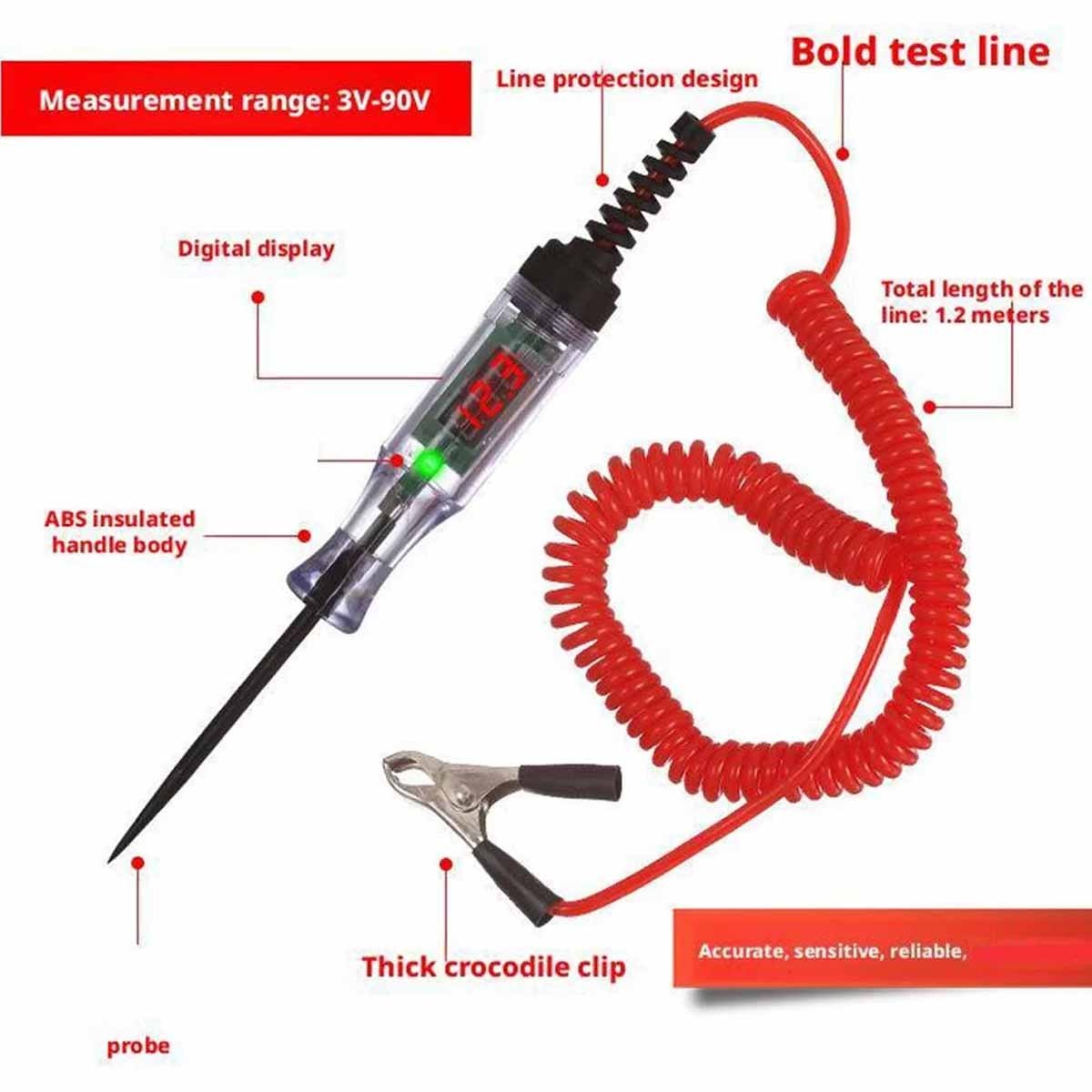 2Pcs DC 6V-24V voltmeter probes for car maintenance and electrical diagnostics
