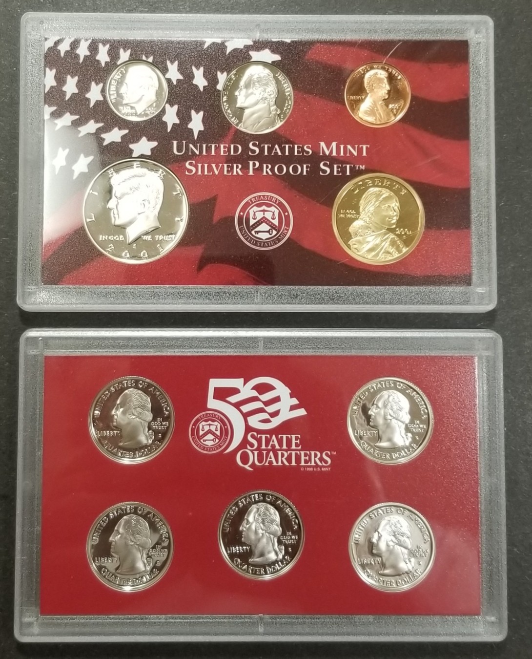 2001 U.S. Mint Silver Proof Set w/ State Quartes in Original Treasury Pack & COA