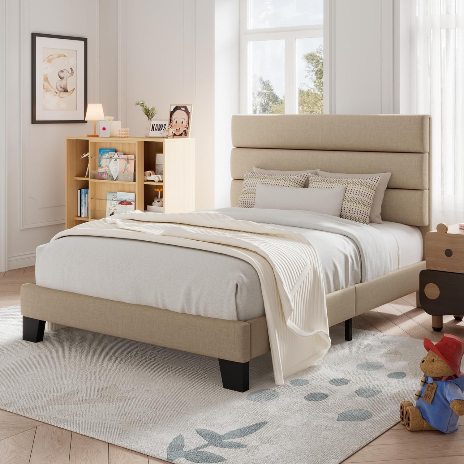 Sturdy Twin Size Bed Frame with Wooden Slats - Easy Assembly