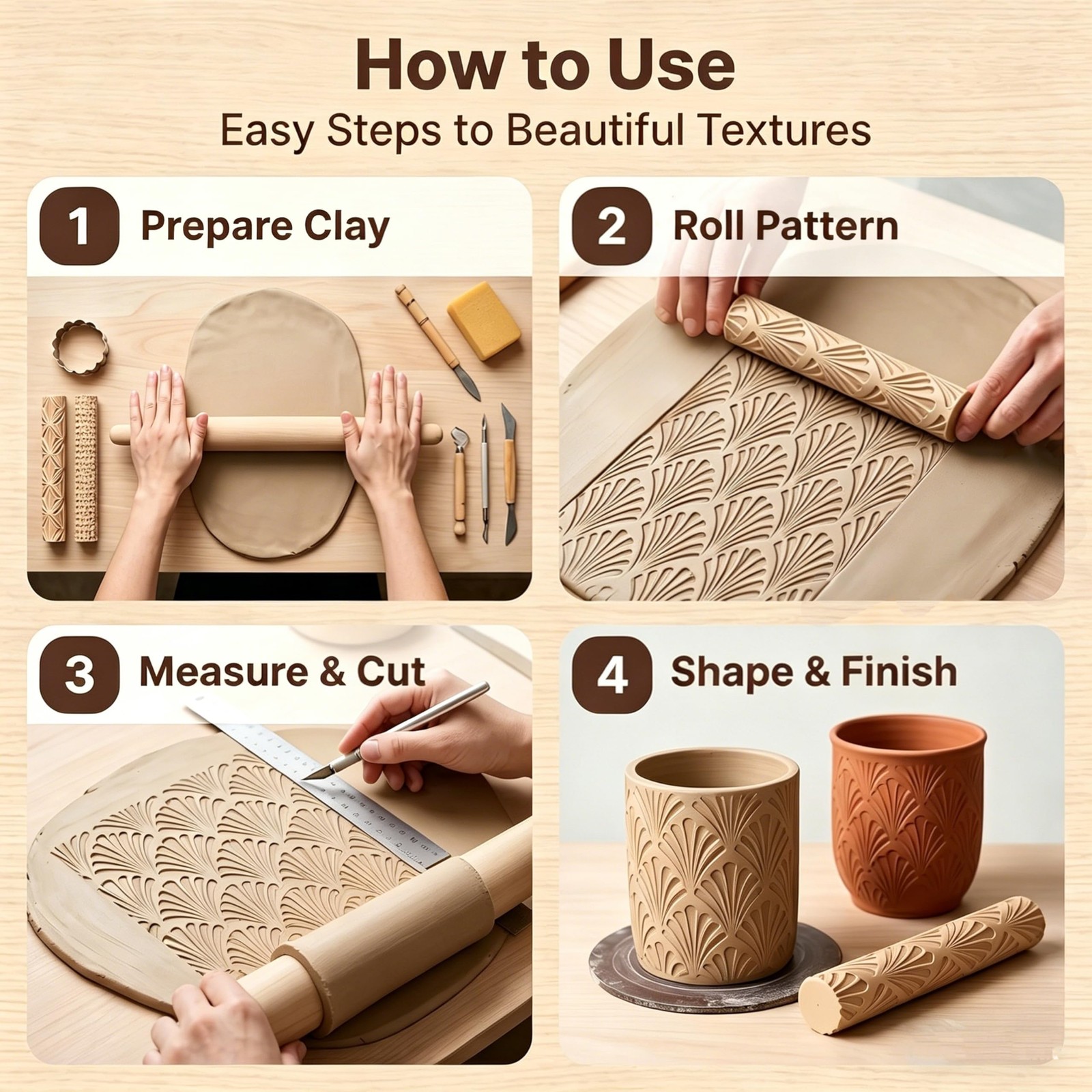Clay Texture Rollers | 10-Pack Polymer Clay Texture Roller Set for Pottery & ...