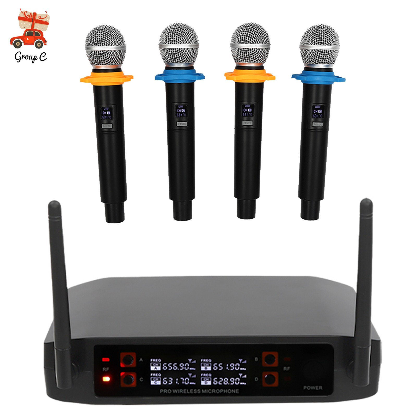 Wireless Microphone System 4 Channel Pro Audio UHF 4 Handheld Dynamic Mic Party