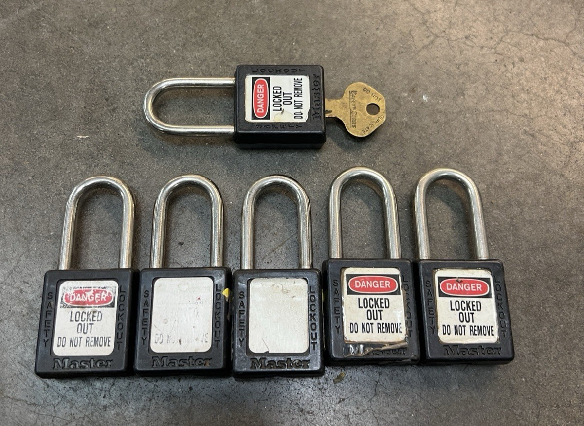 (6) Master Lock 410 Black Safety Lockout Tagout Padlocks LOTO Keyed Alike