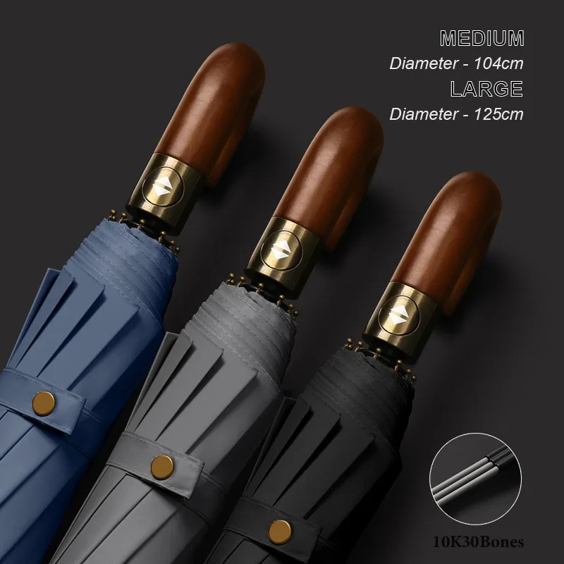 Automatic Folding Umbrella 30 Bone Windproof Reinforced Curved Handle Rain
