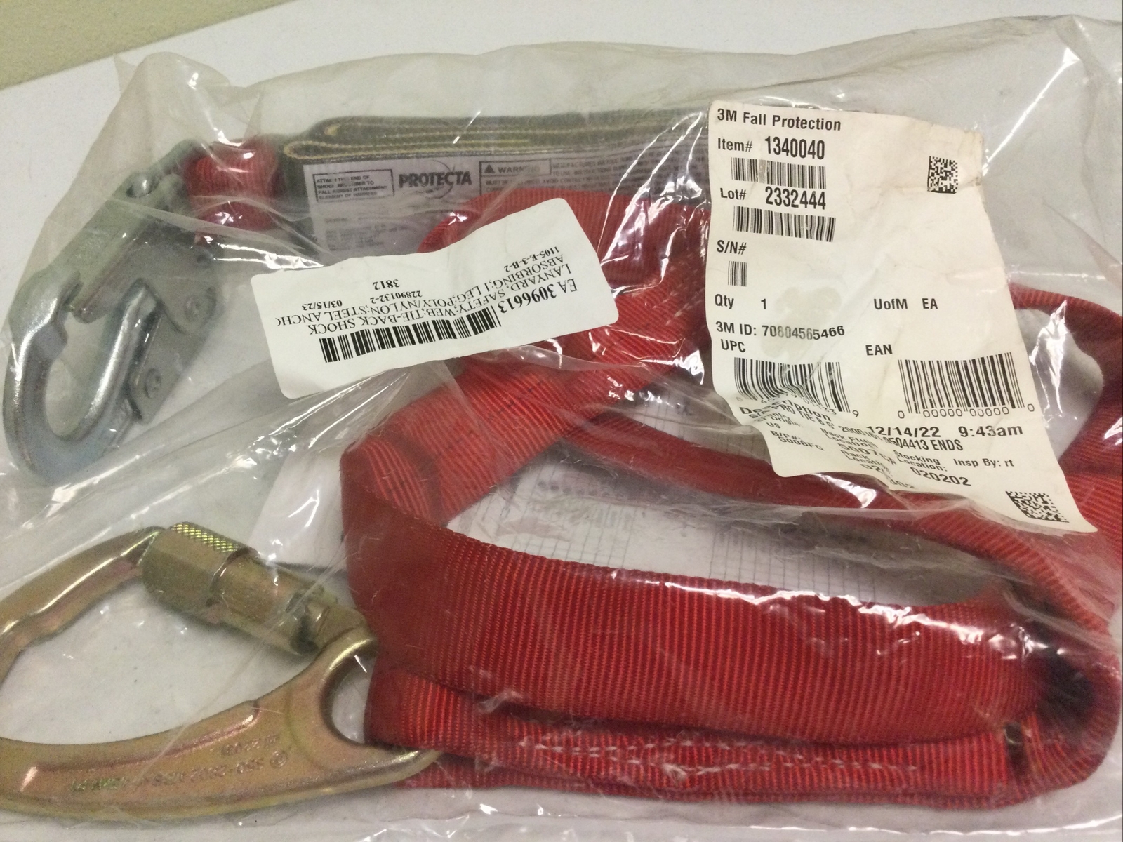 NEW, 3M 1340040  6.FT SAFETY TIE BACK FALL PROTECTION TIE BACK  1 LEG LANYARD