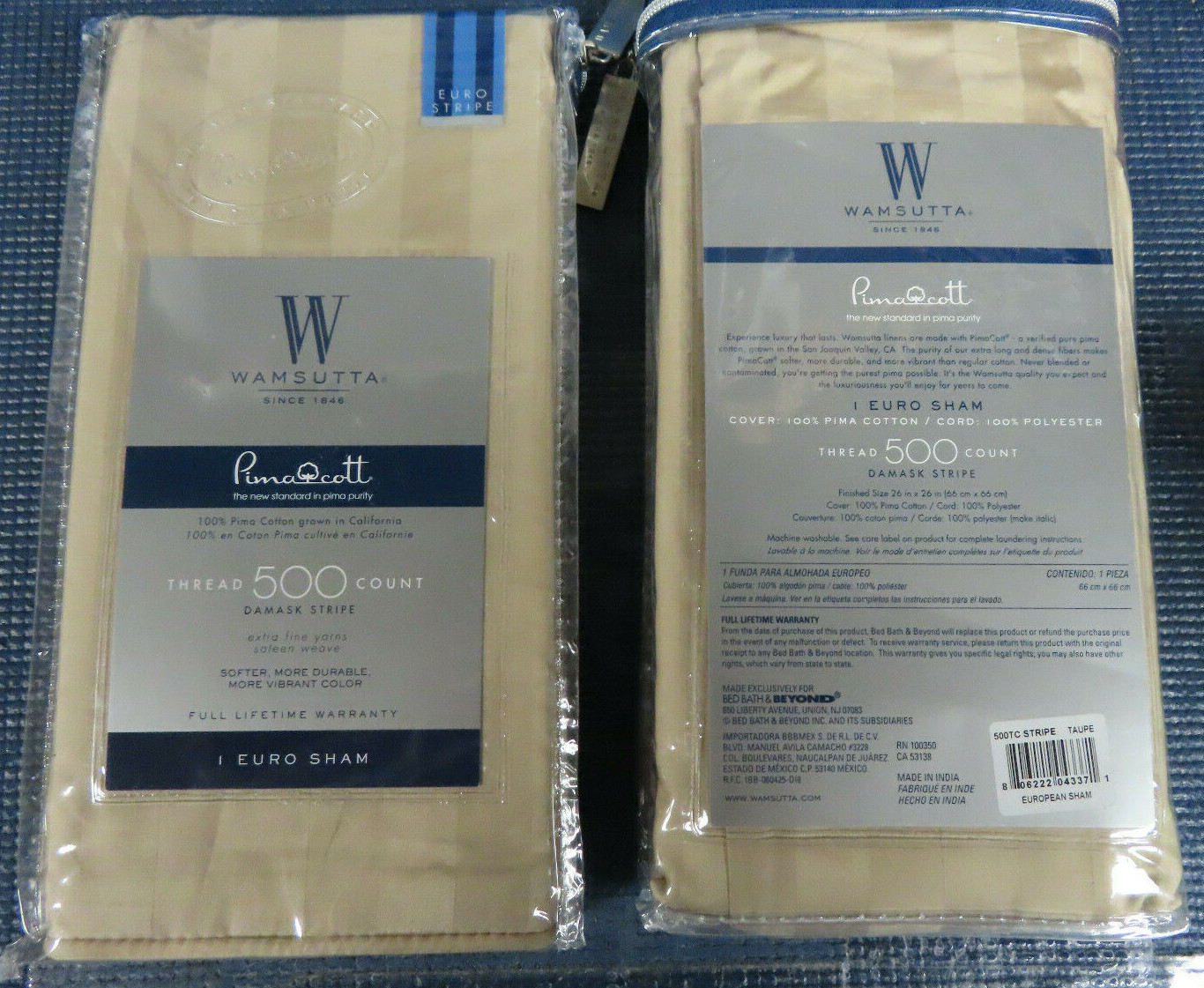 NWT TWO WAMSUTTA PIMA COTTON DAMASK STRIPE EURO SHAMS 500TC LUXURY THAT LASTS