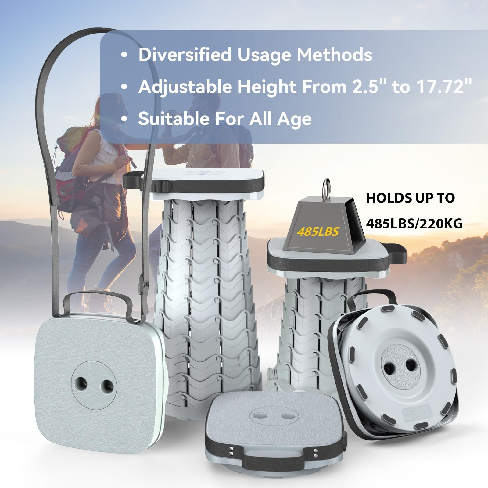 2026 Upgraded Collapsible Stool, Portable Folding Stool, Telescoping Camping ...