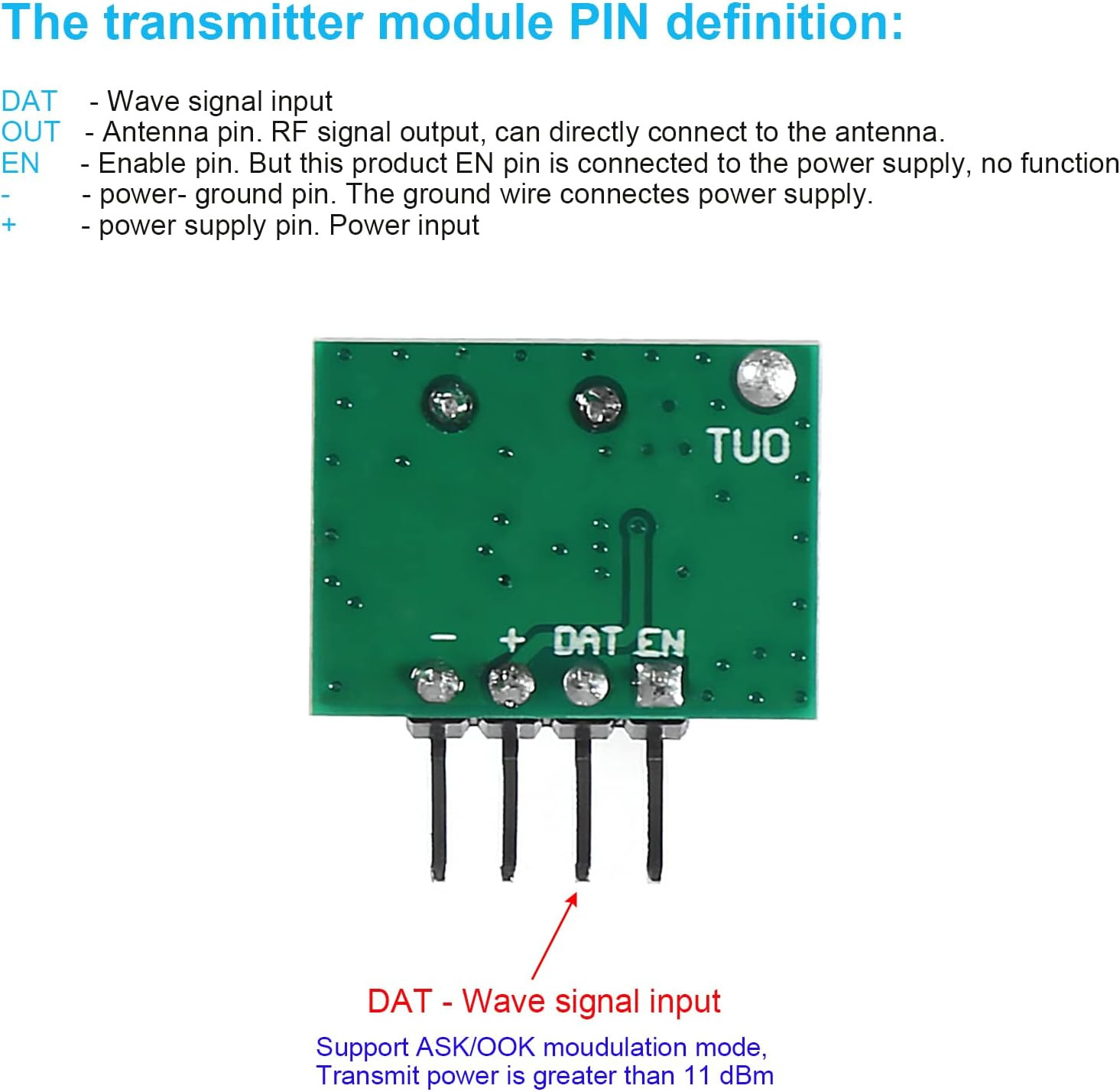 5Pcs 433Mhz Wireless RF Transmitter and Receiver with Antenna Ask Remote Control