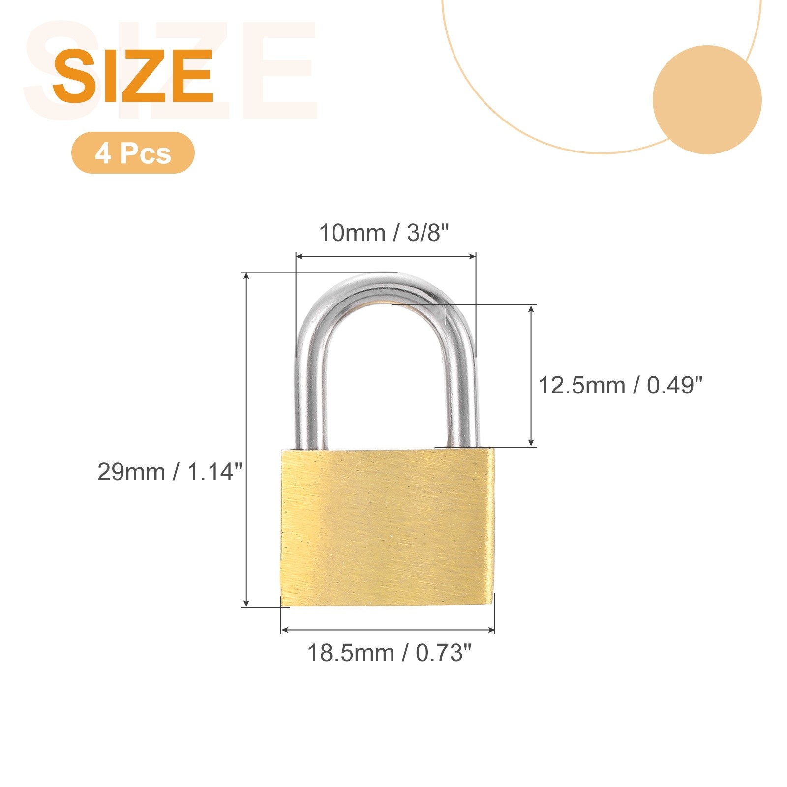 4Pcs Solid Brass Padlock with Key 11/16" Wide Body Small Locks Lock