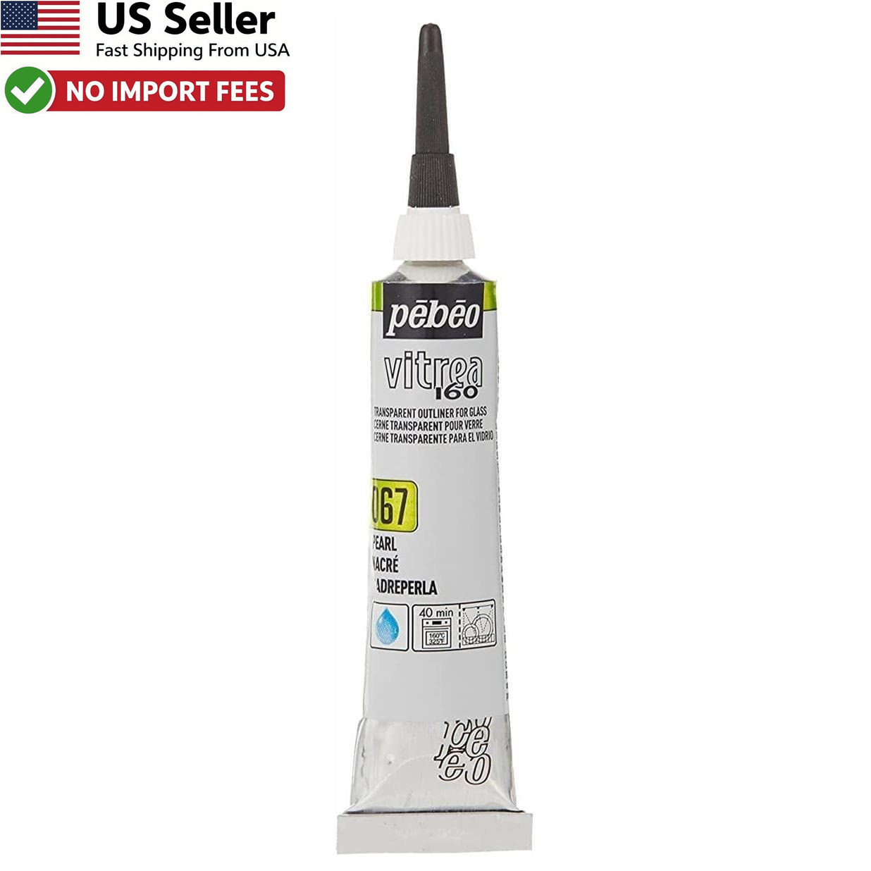 Pebeo Vitrea 160 Glass Paint Outliner 20ml Pearl Precision Tube FROM USA