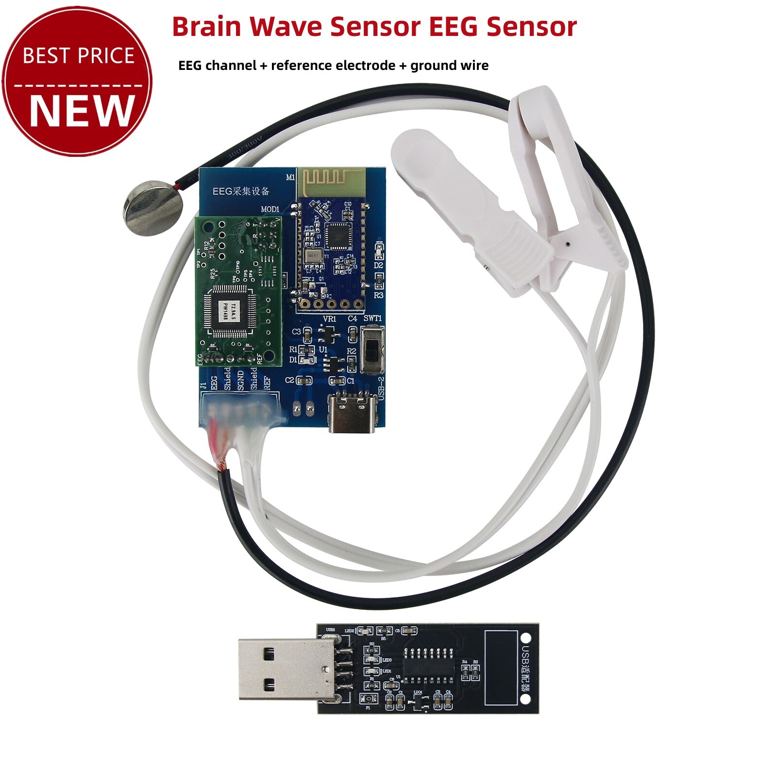 TGAM Brainwave Brain Wave Sensor EEG Sensor 3rd Generation Li Battery + Adapter