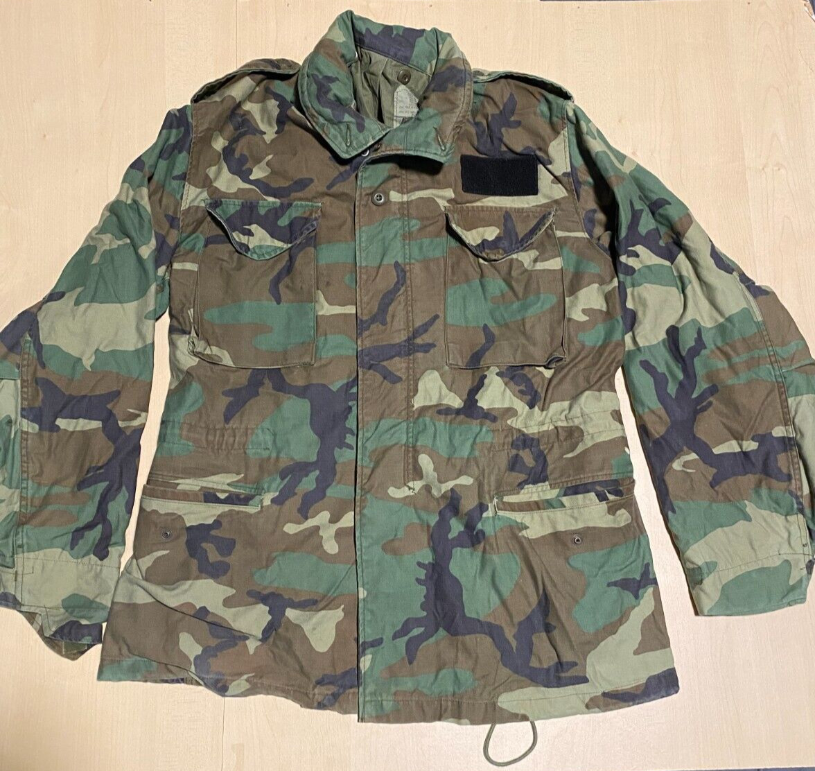 US Army Woodland Camo Field Jacket Coat Cold Weather MEDIUM LONG