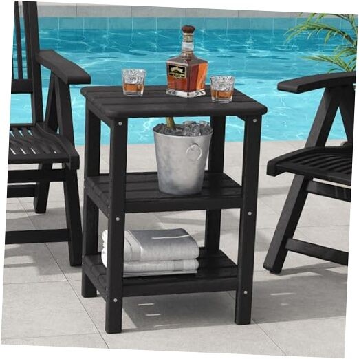 3 Tier Outdoor Side Table Adirondack Side Table HDPE End Table Black Retro