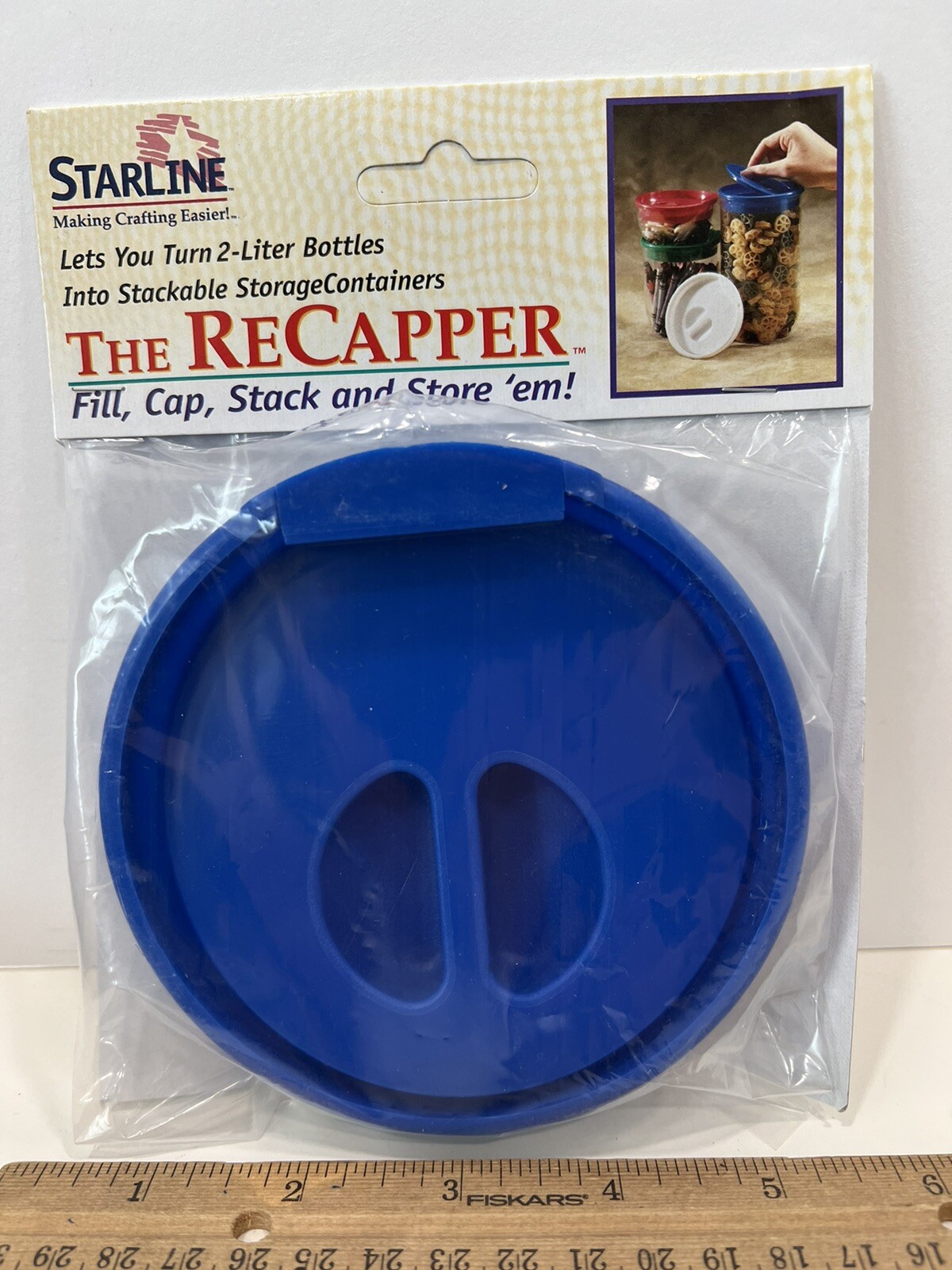 The ReCapper Lid  Turns 2-Liter Bottles Into Containers, NOS, 1998 Blue