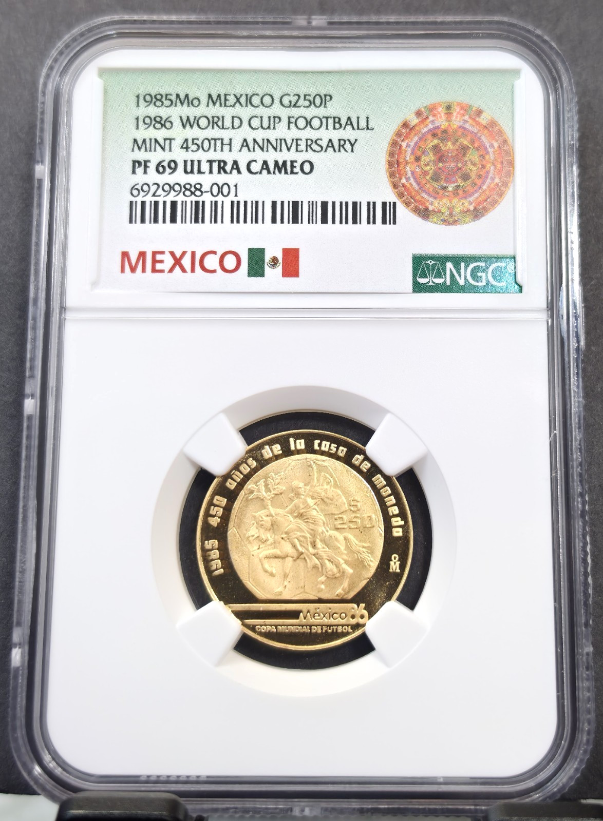 1985 MEXICO GOLD 250 PESOS MINT 450TH ANNIVERSARY NGC PF 69 ULTRA CAMEO RARE