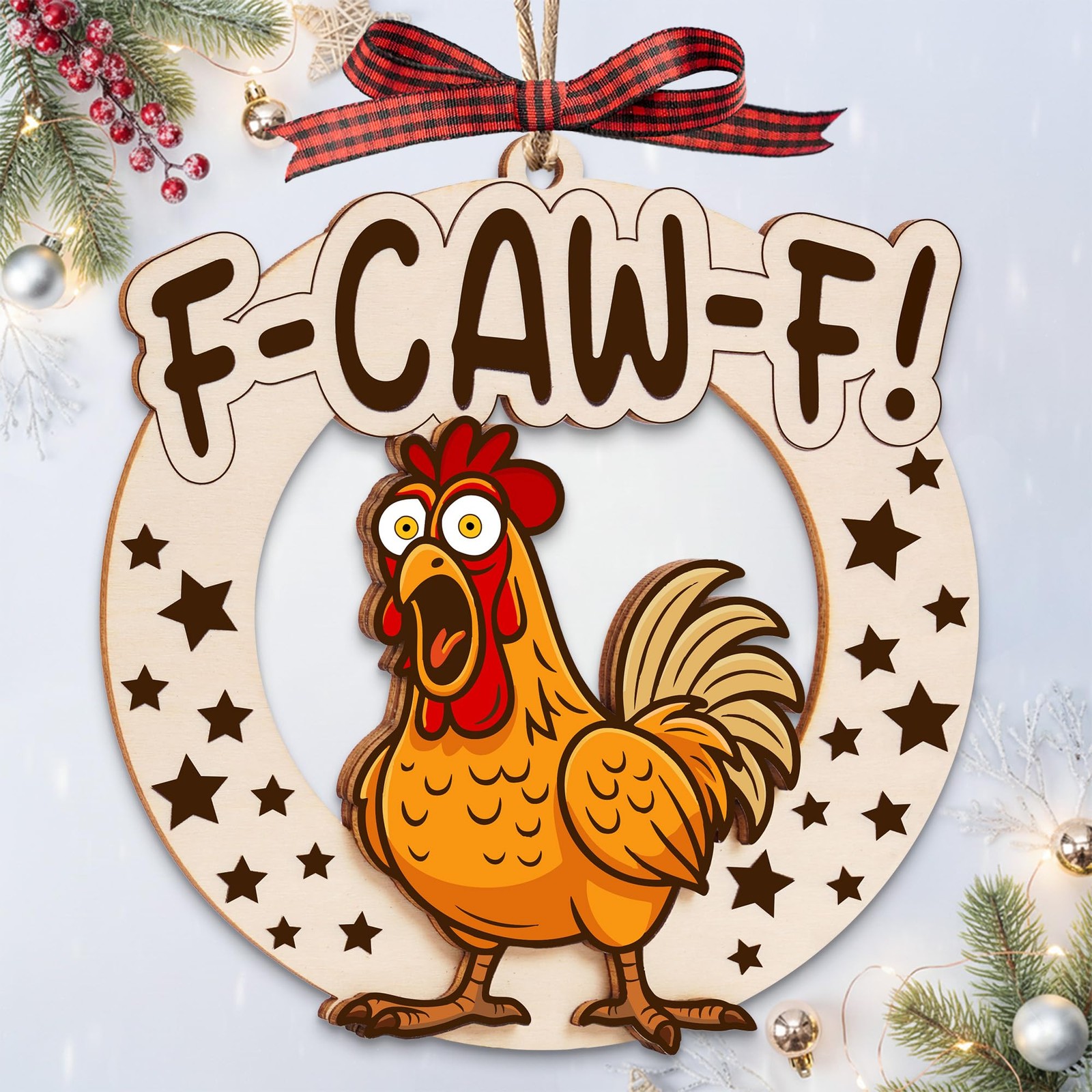 Funny Christmas Ornaments for Adults, F-Caw-F Chicken Ornaments, Funny White Ele