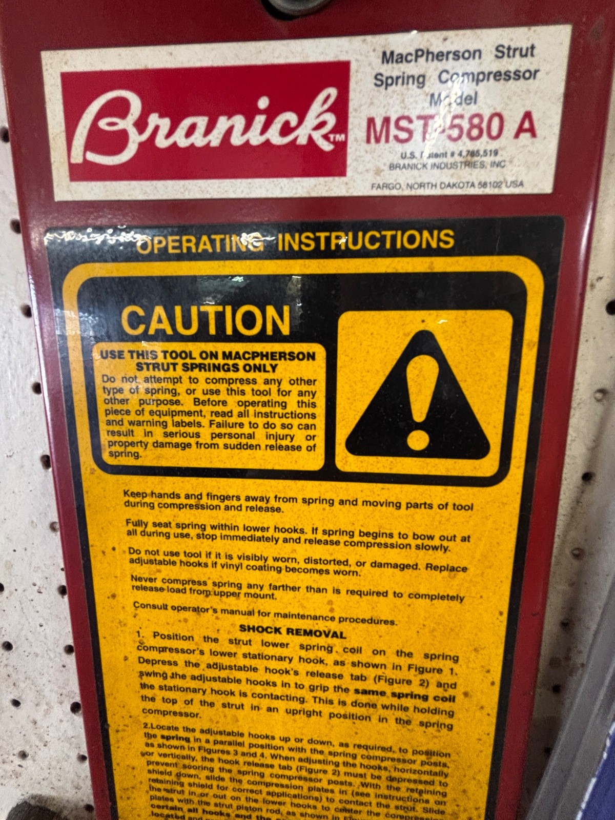 Branick Wall-Mounted MacPherson Strut Spring Compressor – Model MST-580A