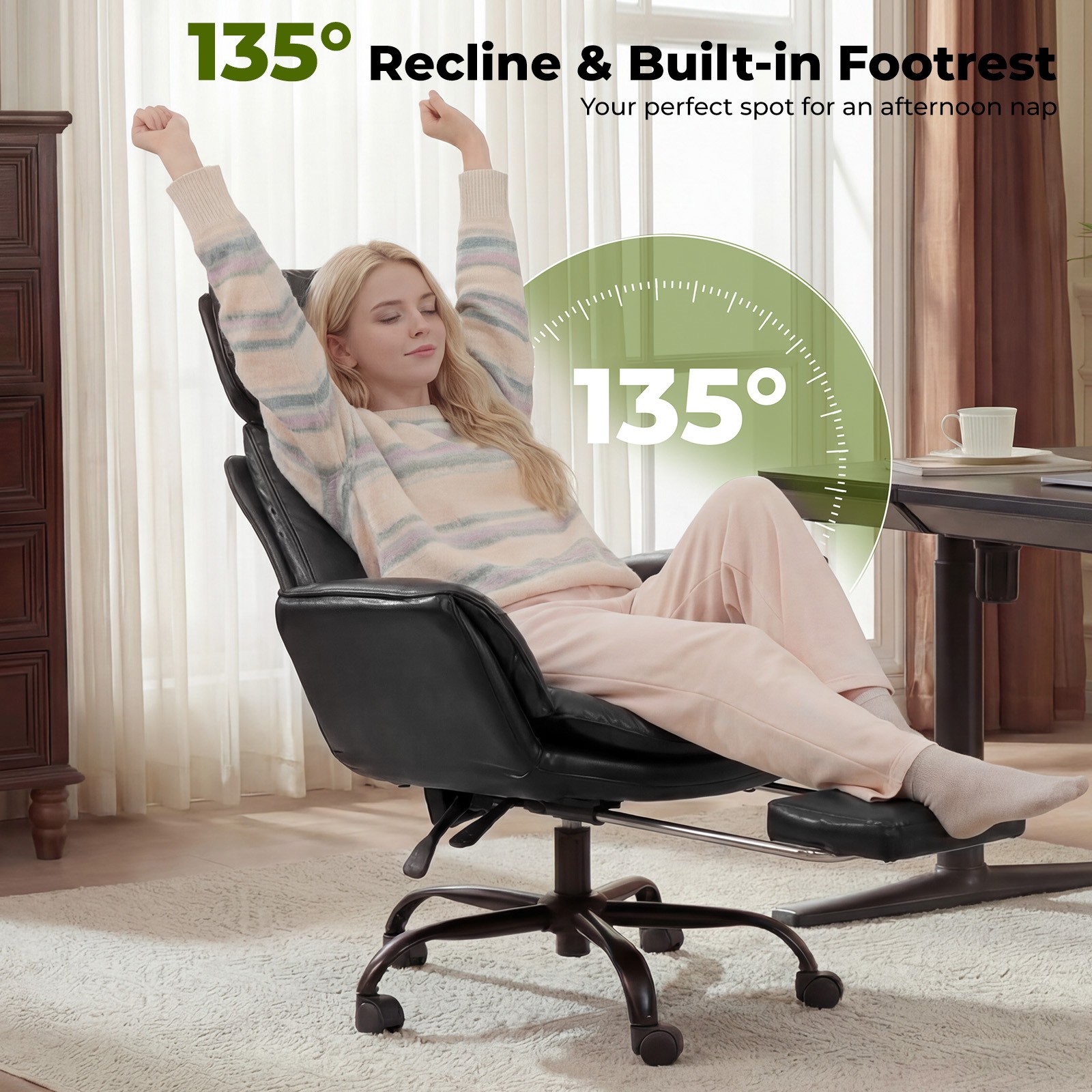 PU Leather Office Chair Ergonomic Computer Gaming Chair Desk Chair with Footrest