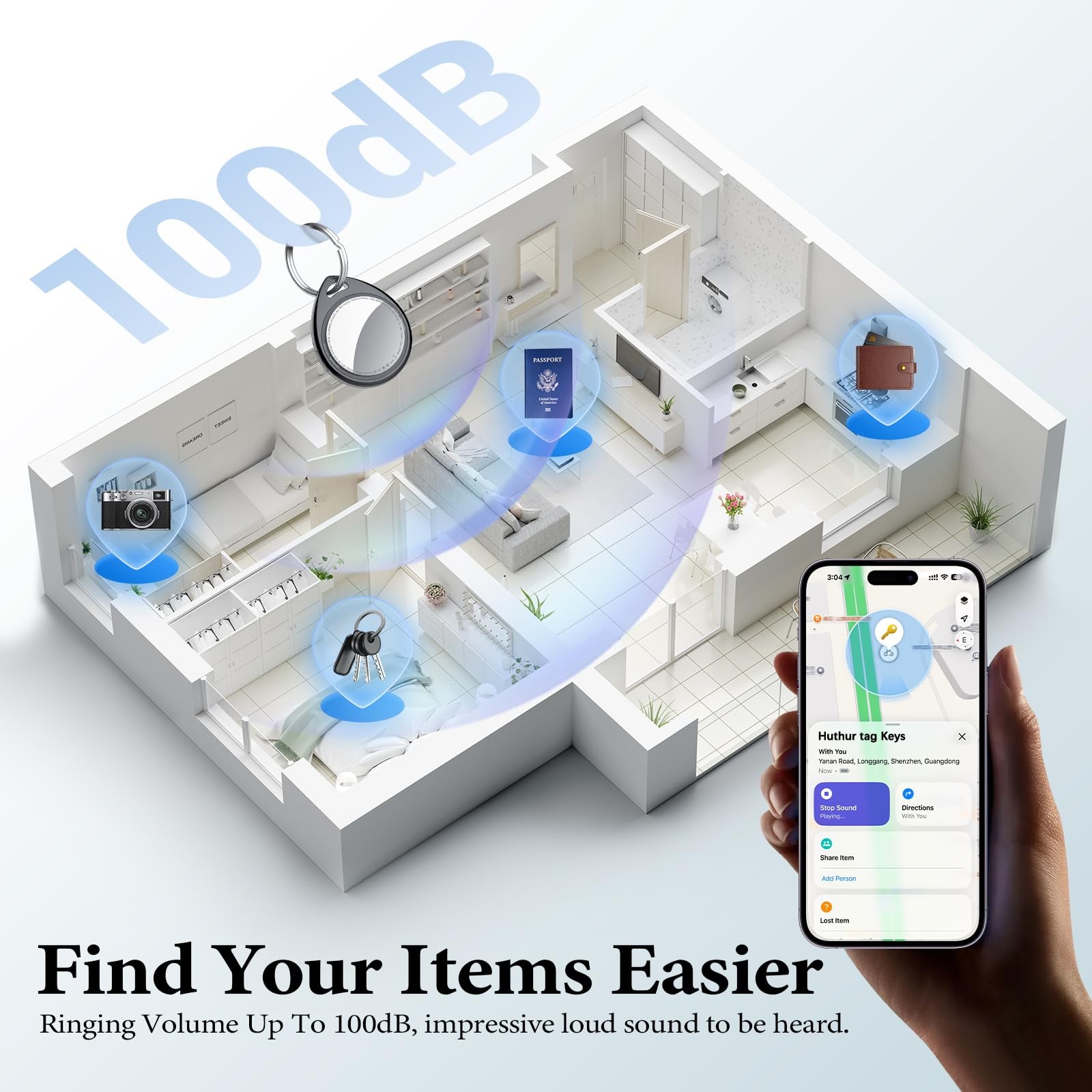 Air Tracker Tags-4 Pack Work with Apple Find My (iOS Black Glossy (4 Pack)