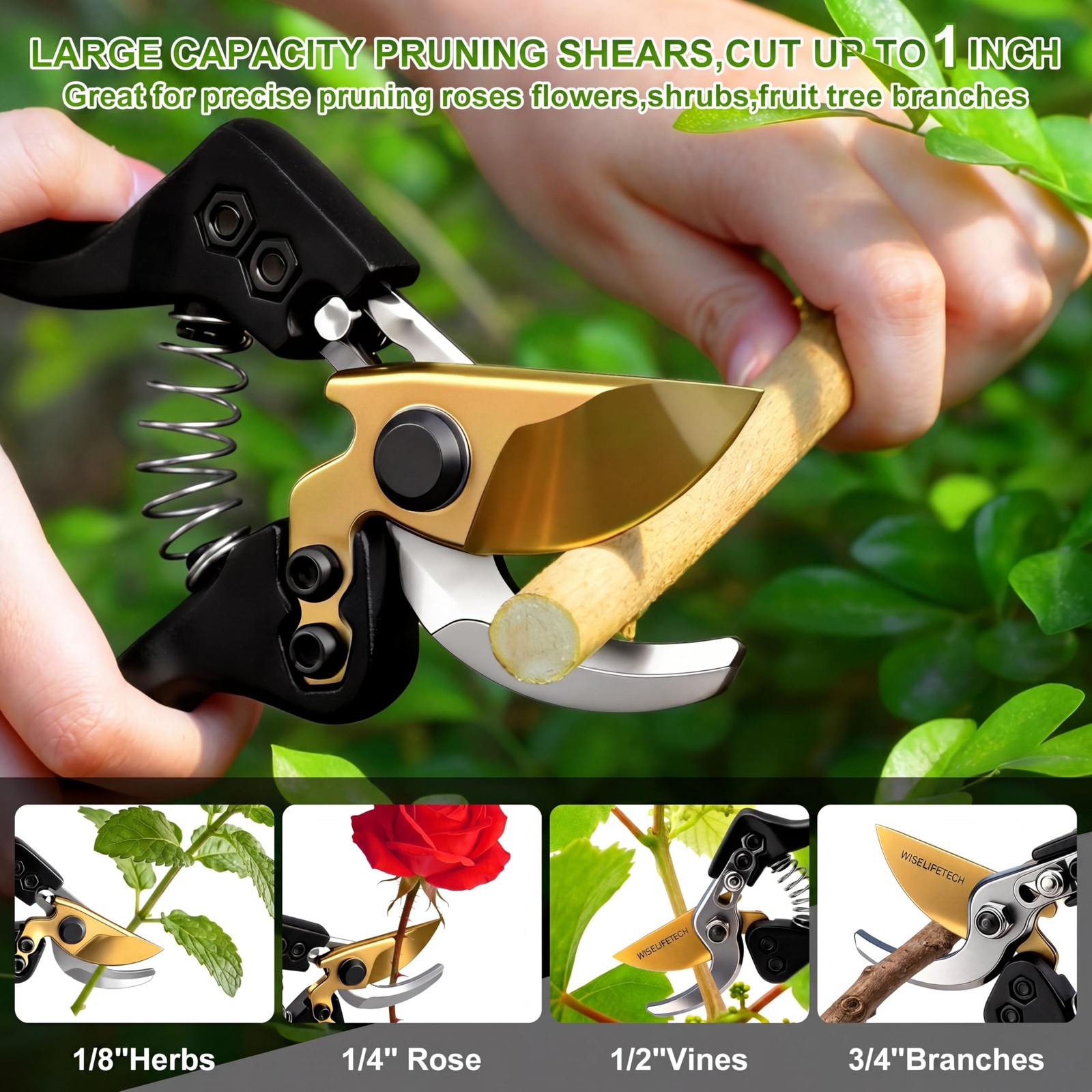 Wiselifetech Pruning Shears, Sharp Clean Cut SK5 Steel 8" Garden Black