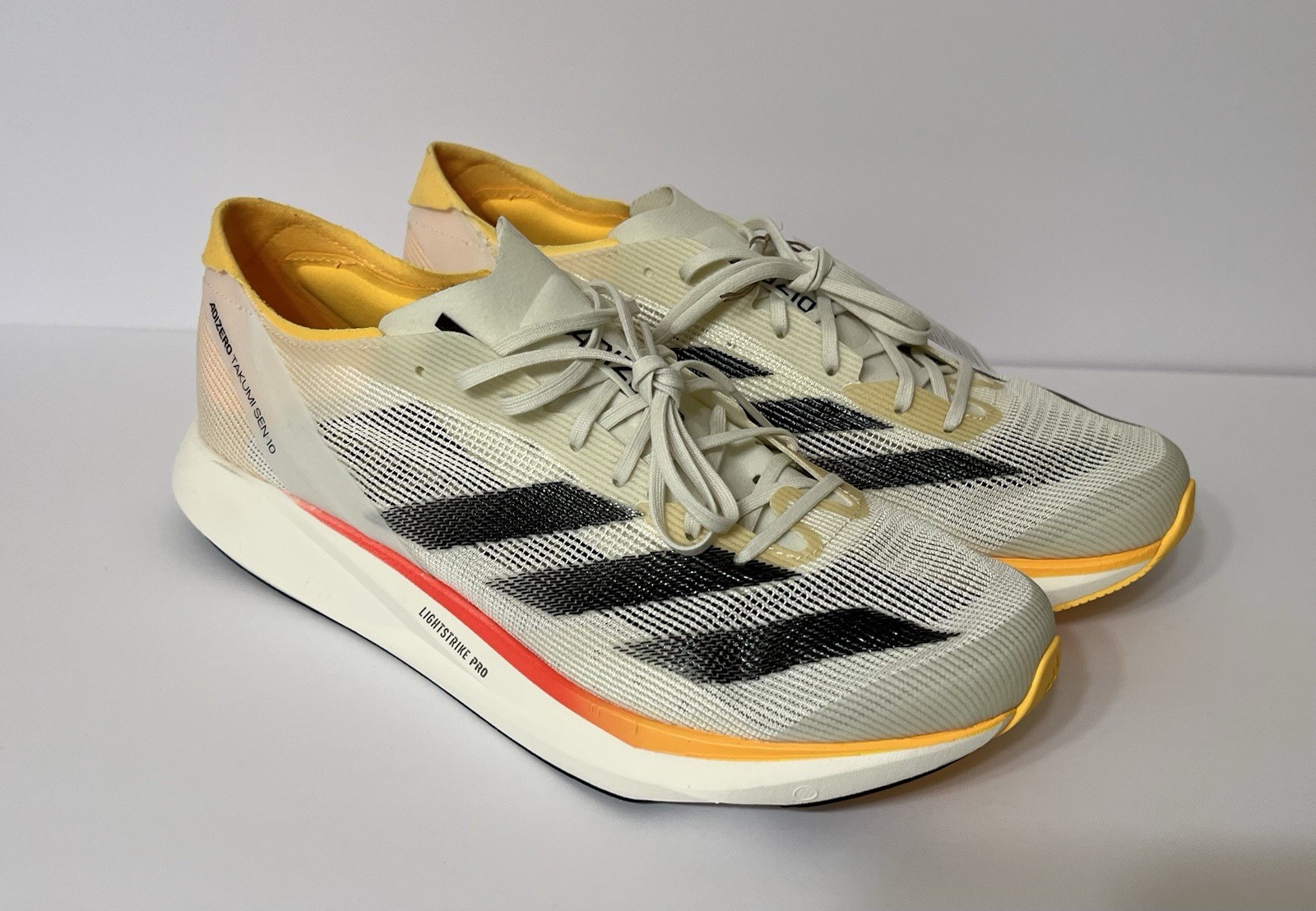 Adidas Adizero Takumi Sen 10 Running Shoes ‘Sun Fire’ Ivory Pack IG8202 Mens 11