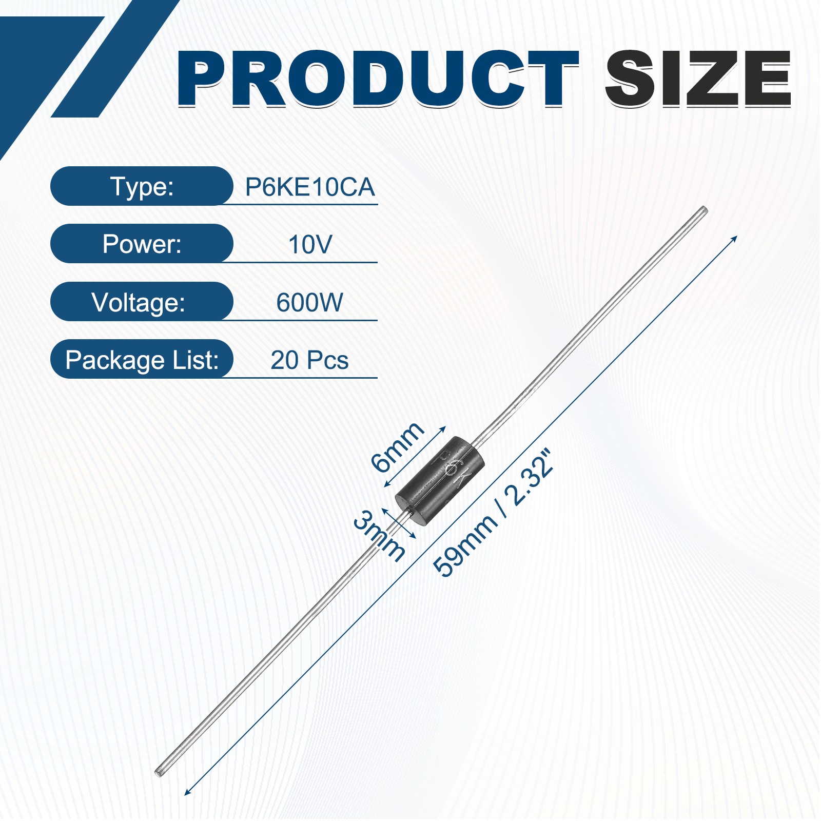 20Pcs Transient Suppression Diodes P6KE10CA DO-15 Axial Bidirectional Channel