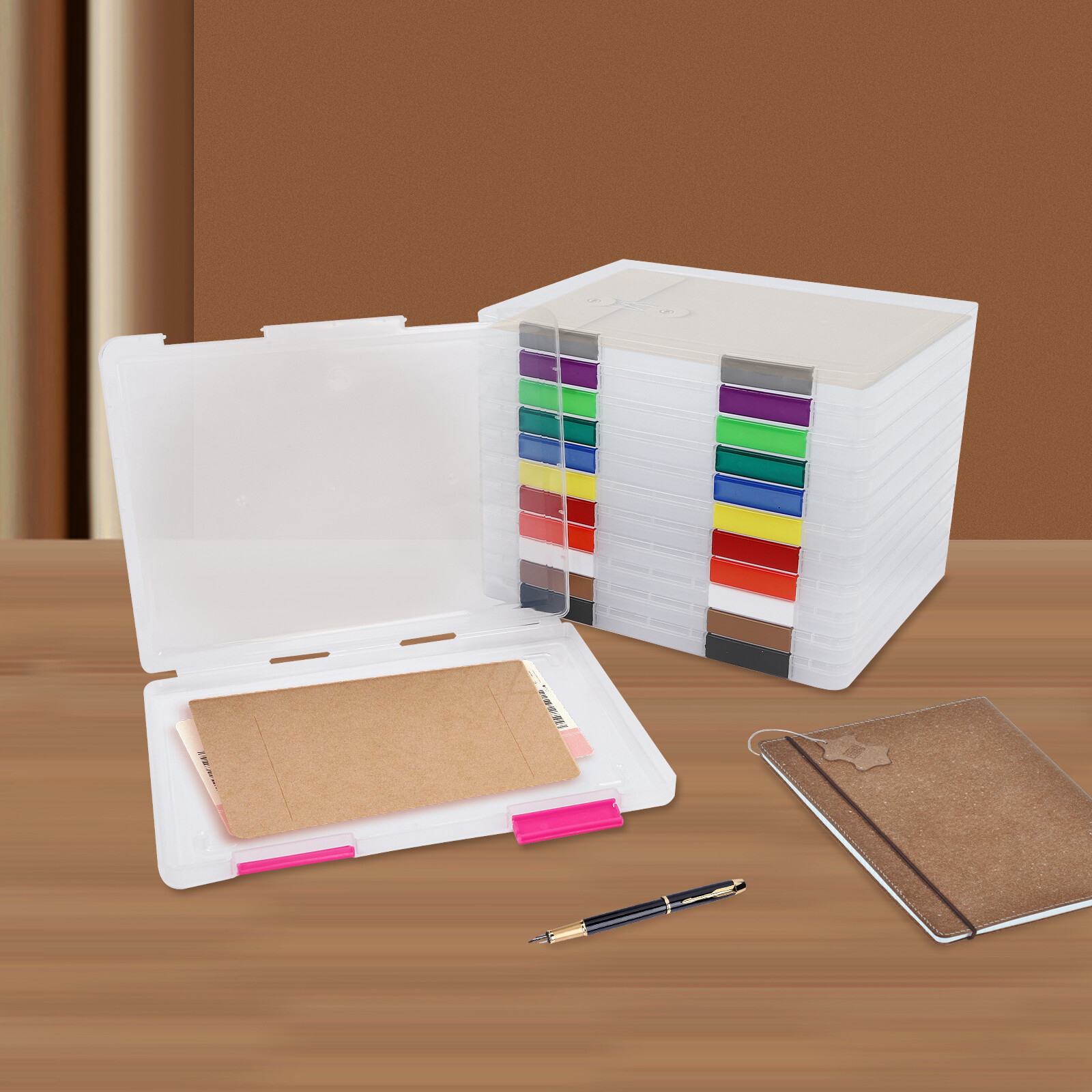 12 Pcs A4 Clear File Boxes Paper Storage Box Document File Holder with Buckle