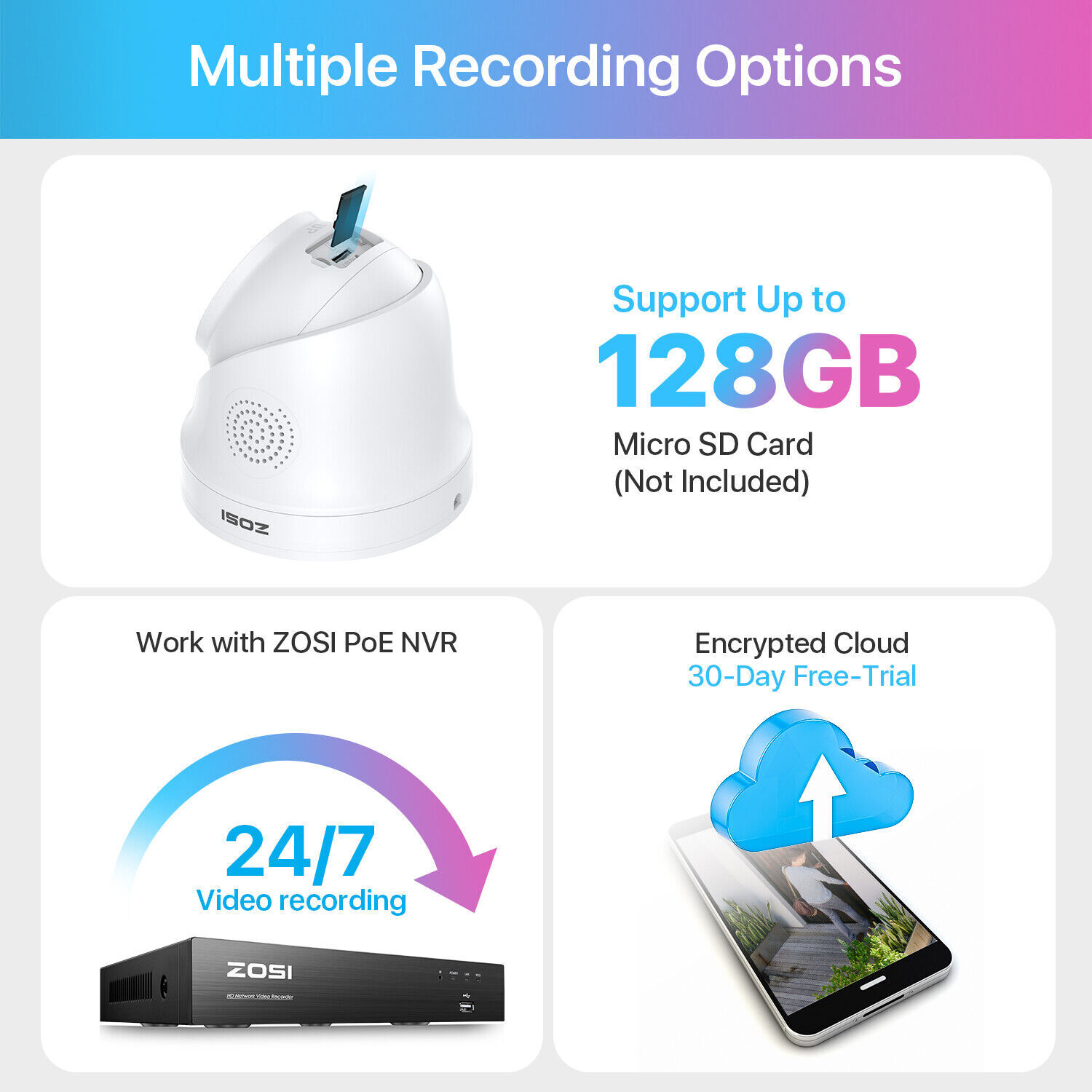 ZOSI 8MP PoE IP Security Camera Add-on 2-Way Audio Alert IP66 Home Outdoor